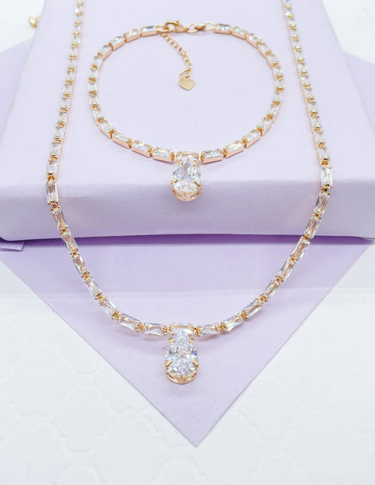 18k Gold Filled Baguette &Pear Shaped CZ Stone Set