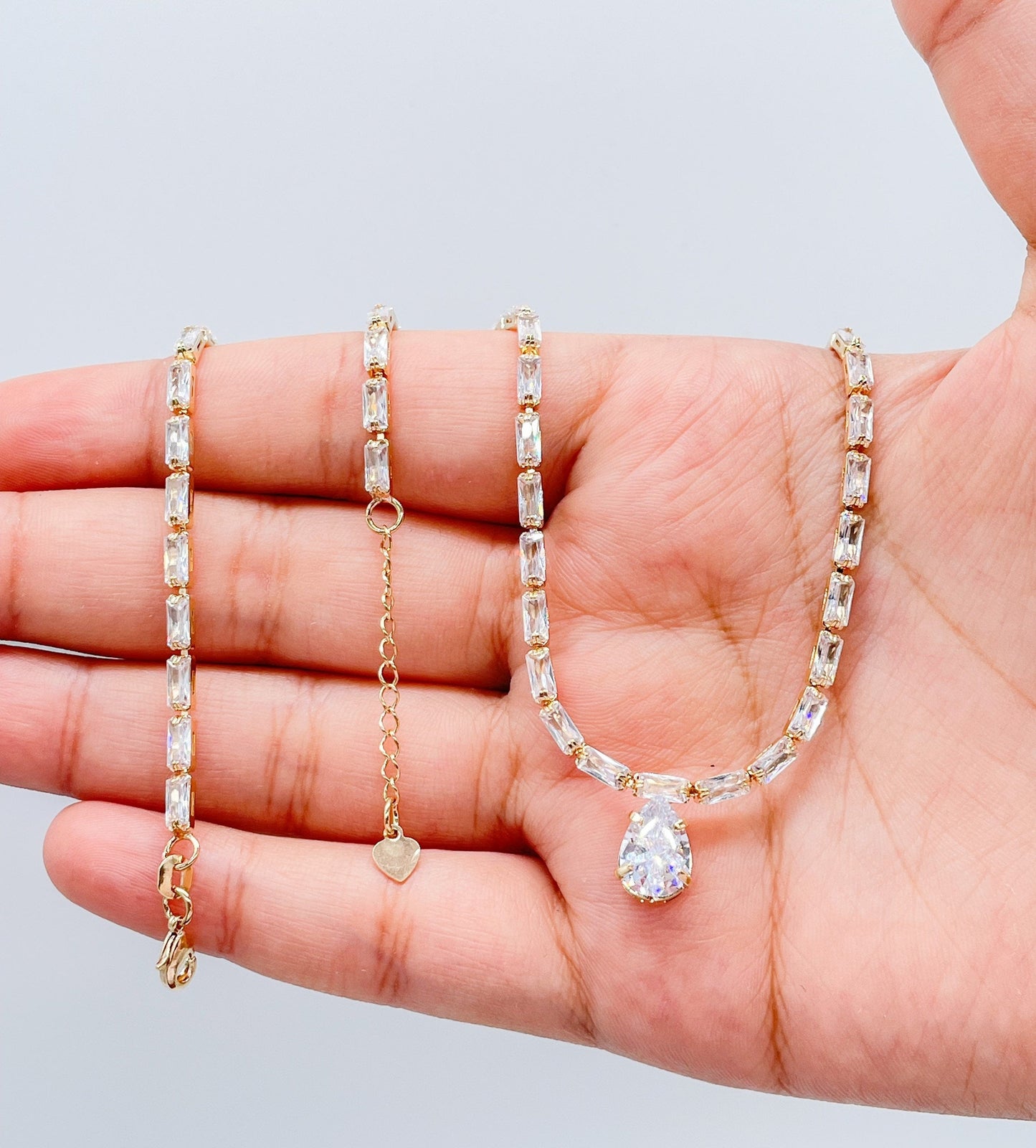 18k Gold Filled Baguette &Pear Shaped CZ Stone Set