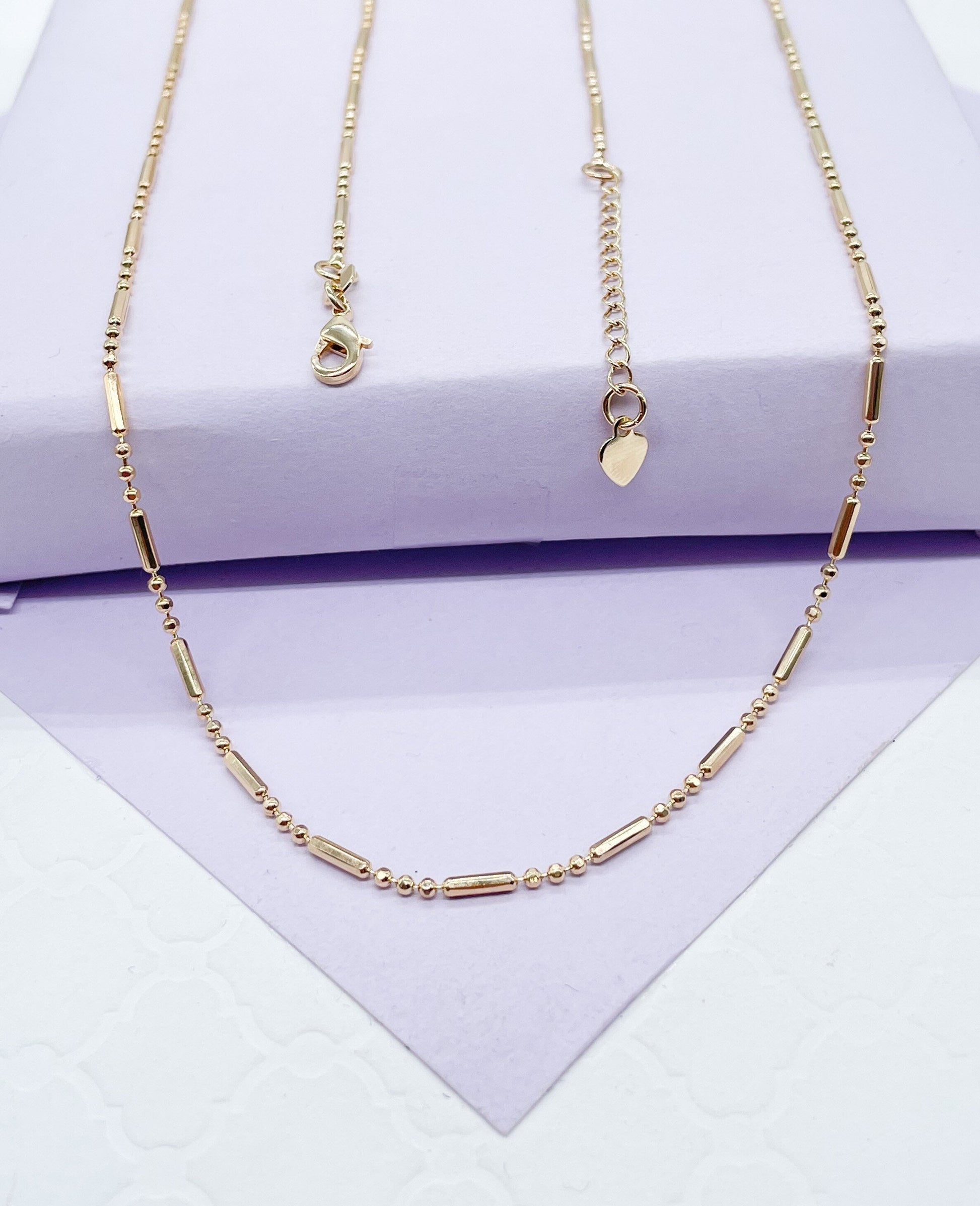18k Gold Filled Dainty 3-Bead patterned Dash Dot Chain