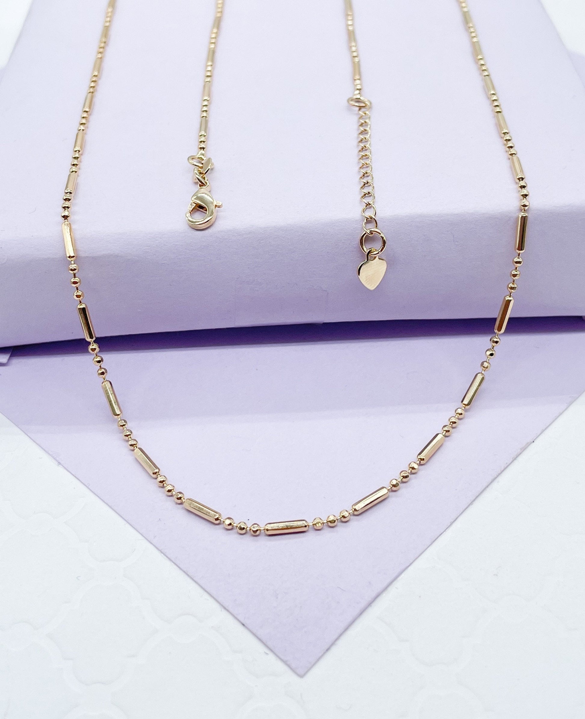 18k Gold Filled Dainty 3-Bead patterned Dash Dot Chain