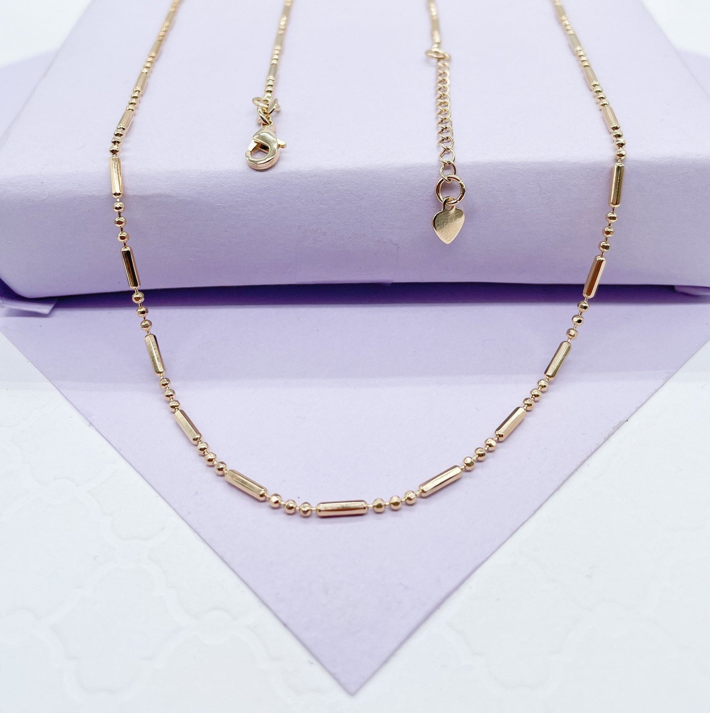 18k Gold Filled Dainty 3-Bead patterned Dash Dot Chain