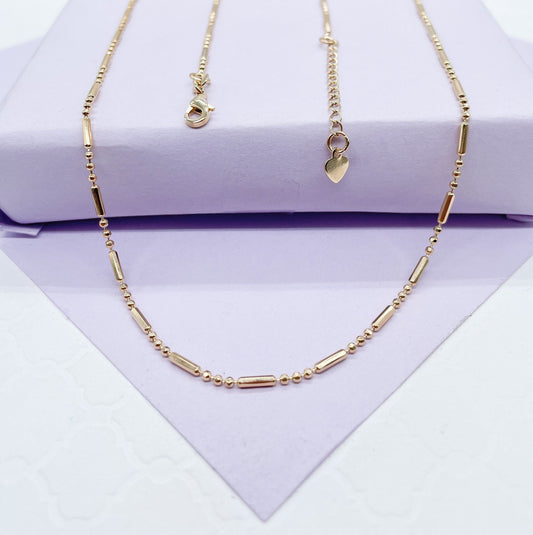 18k Gold Filled Dainty 3-Bead patterned Dash Dot Chain