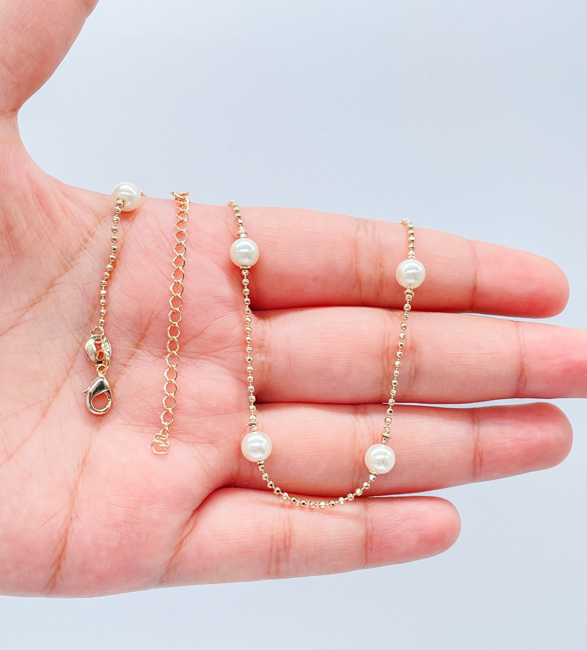 18k Gold Filled Pearl Set with Shinny Ball Chain Available in Necklace or Bracelet , Gift Her