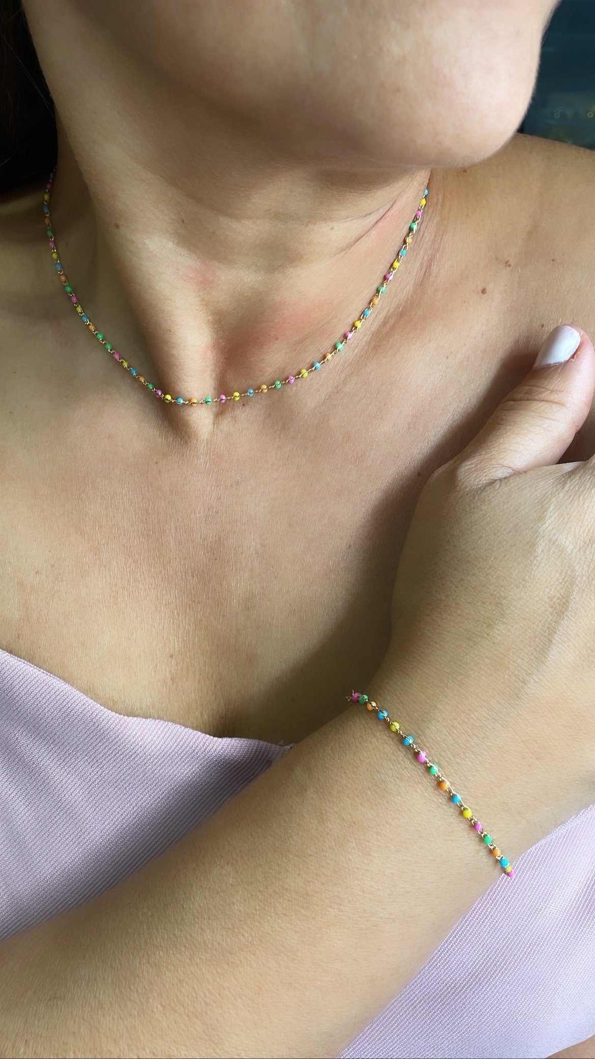 18k Dainty Colorful Small Bead Set