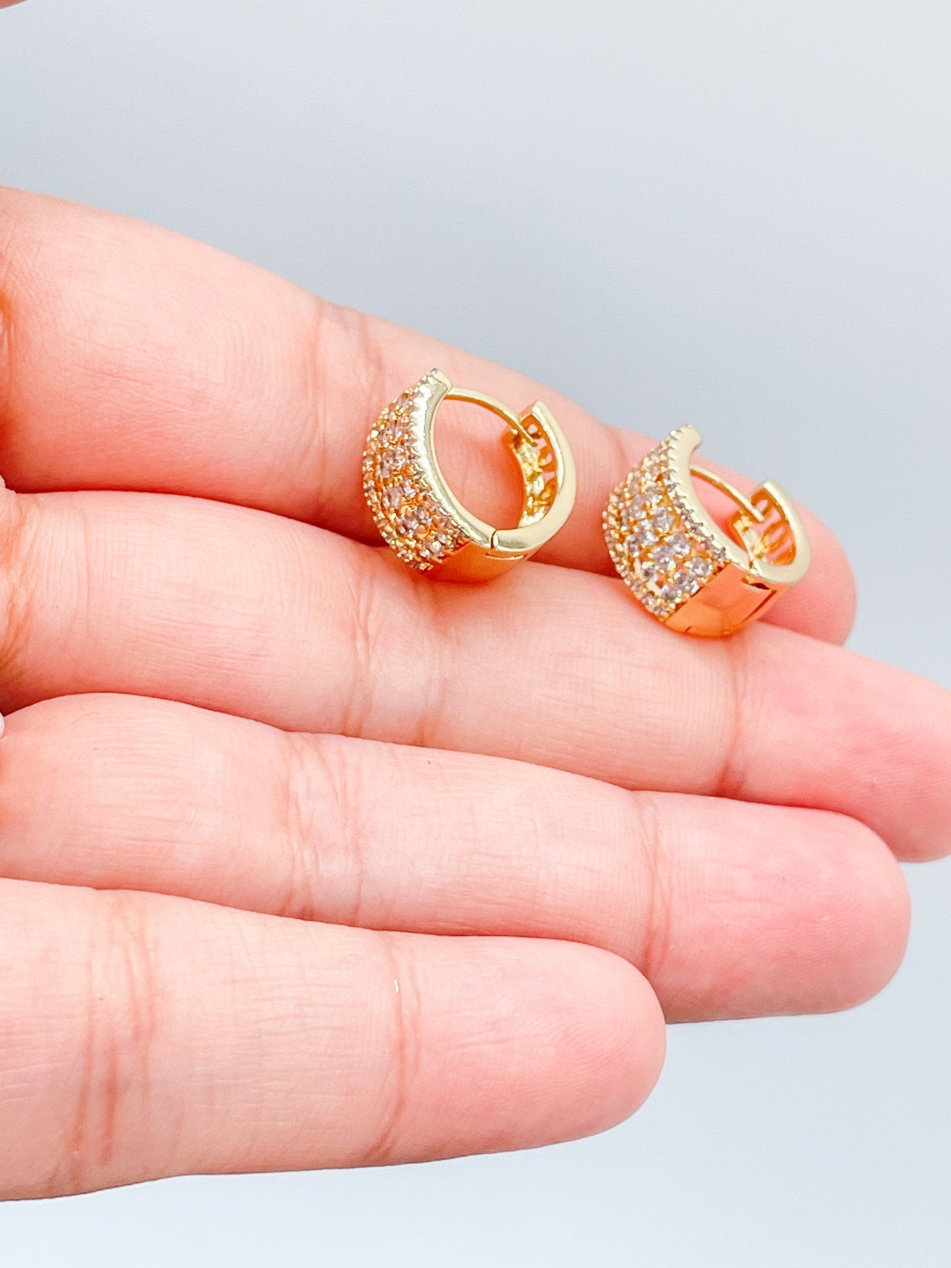 18k Gold Filled Chubby Huggies With Rowed Pave Stones