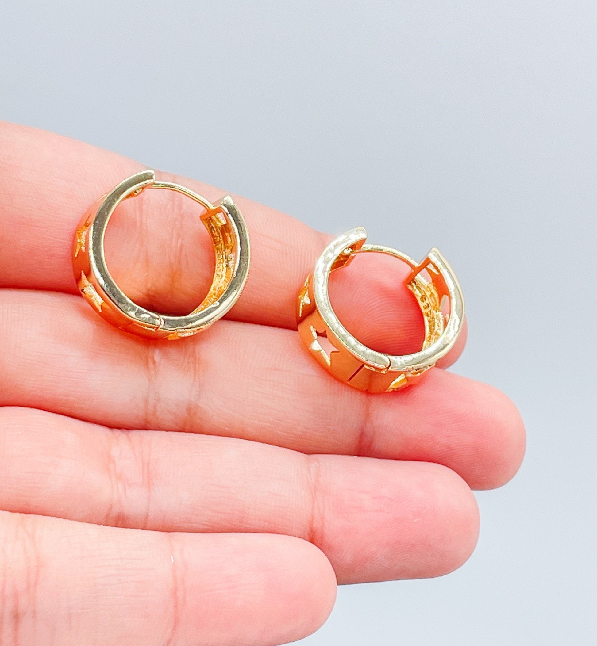 18k Gold Filled Plain Star Huggie With Rows of CZ Stones