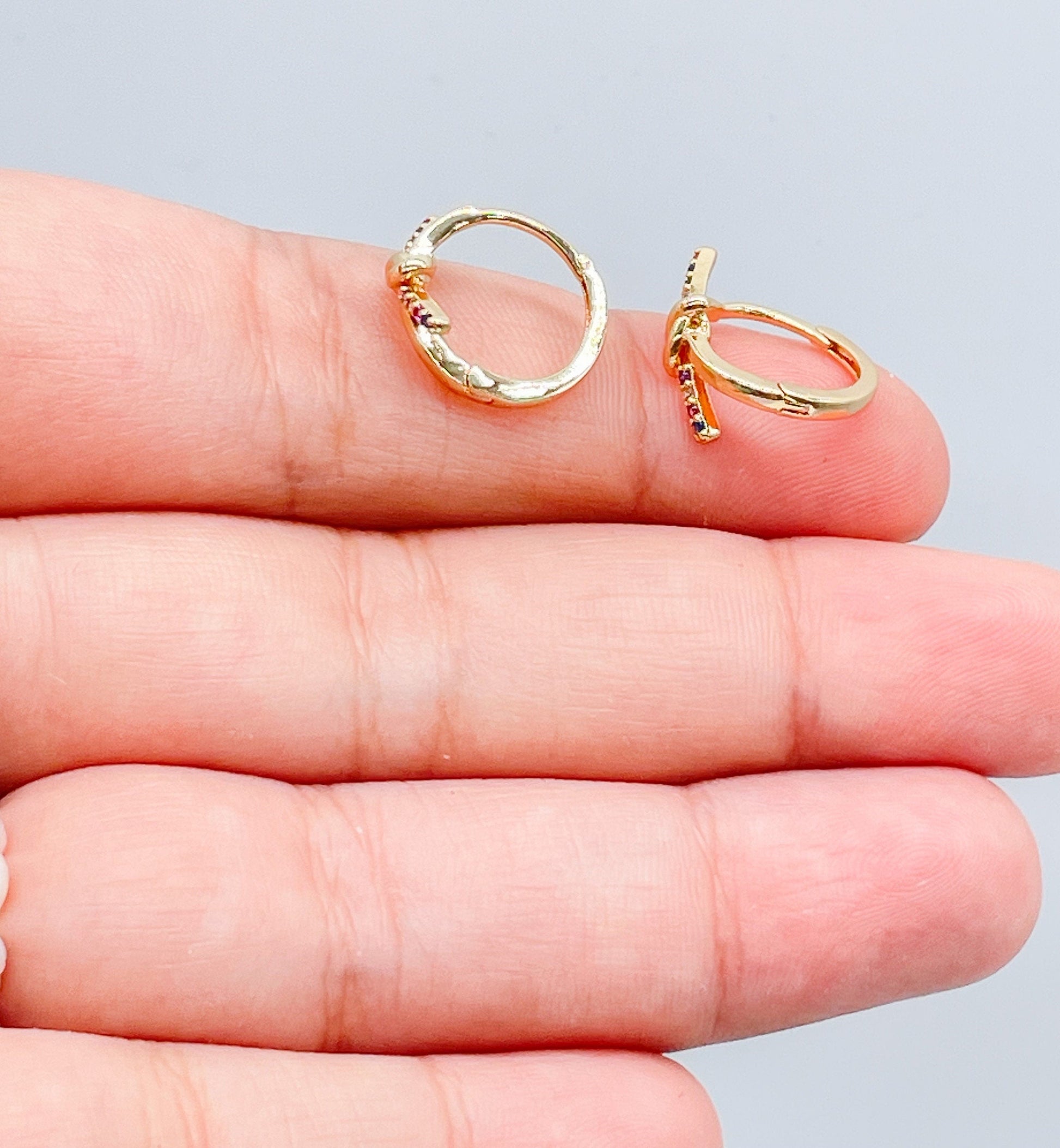 18k Gold Filled Thin & Colorful Knot Huggie Earring