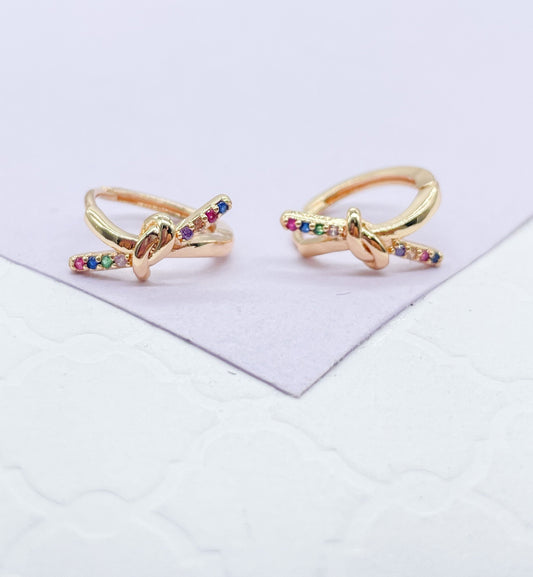 18k Gold Filled Thin & Colorful Knot Huggie Earring