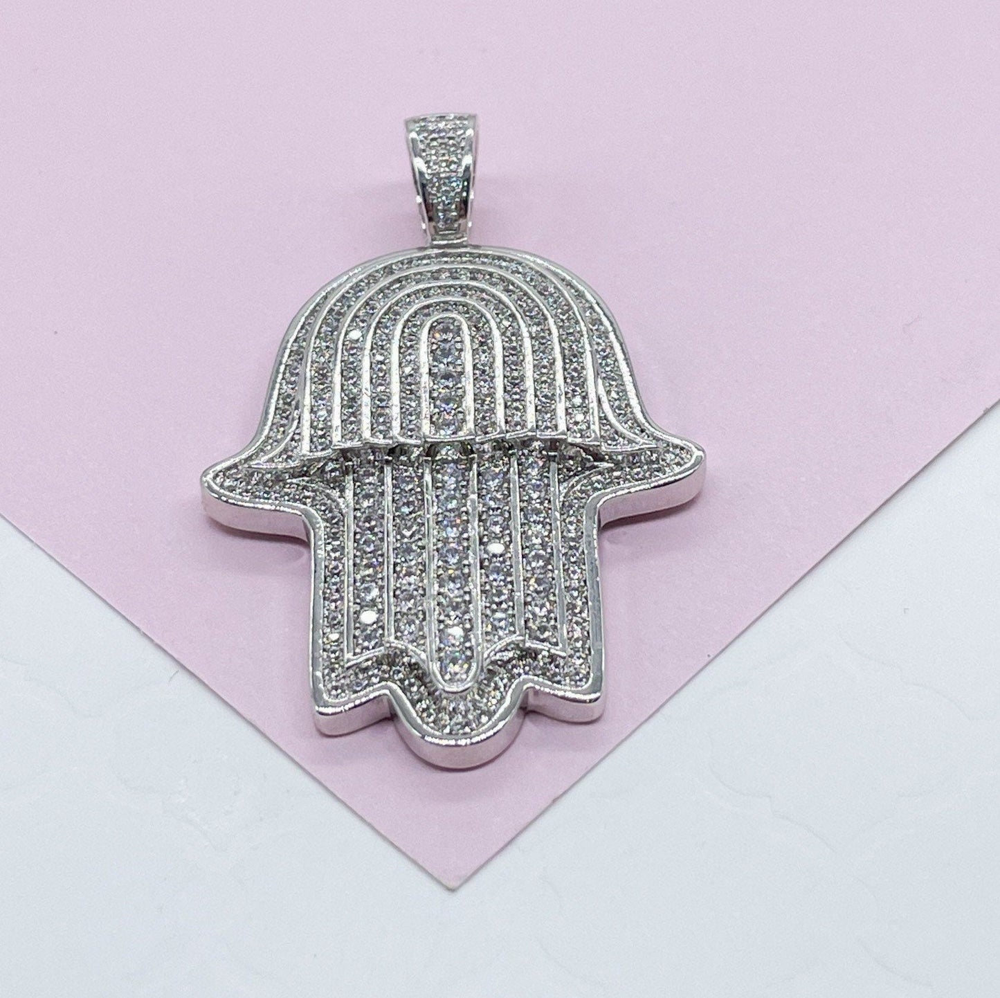 18k Gold Filled Micro Pavê Zirconia Hamsa Charm Pendant