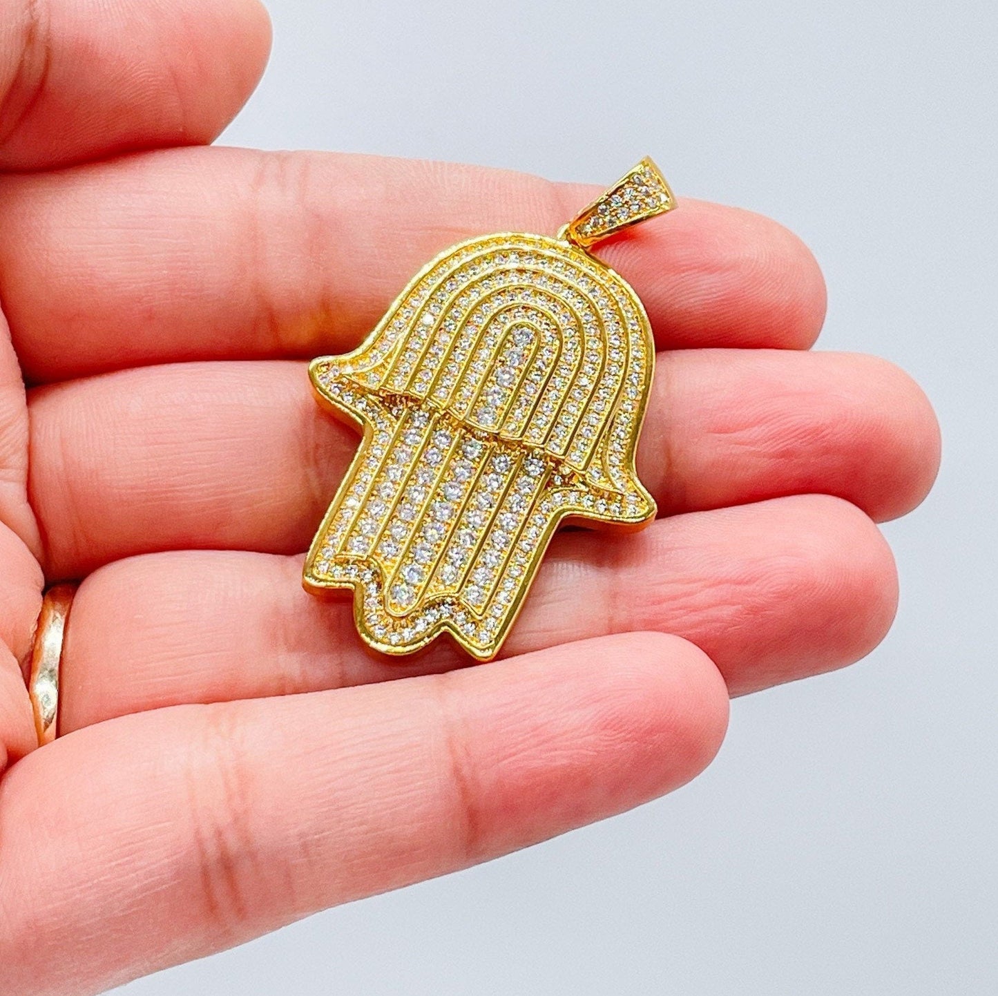 18k Gold Filled Micro Pavê Zirconia Hamsa Charm Pendant