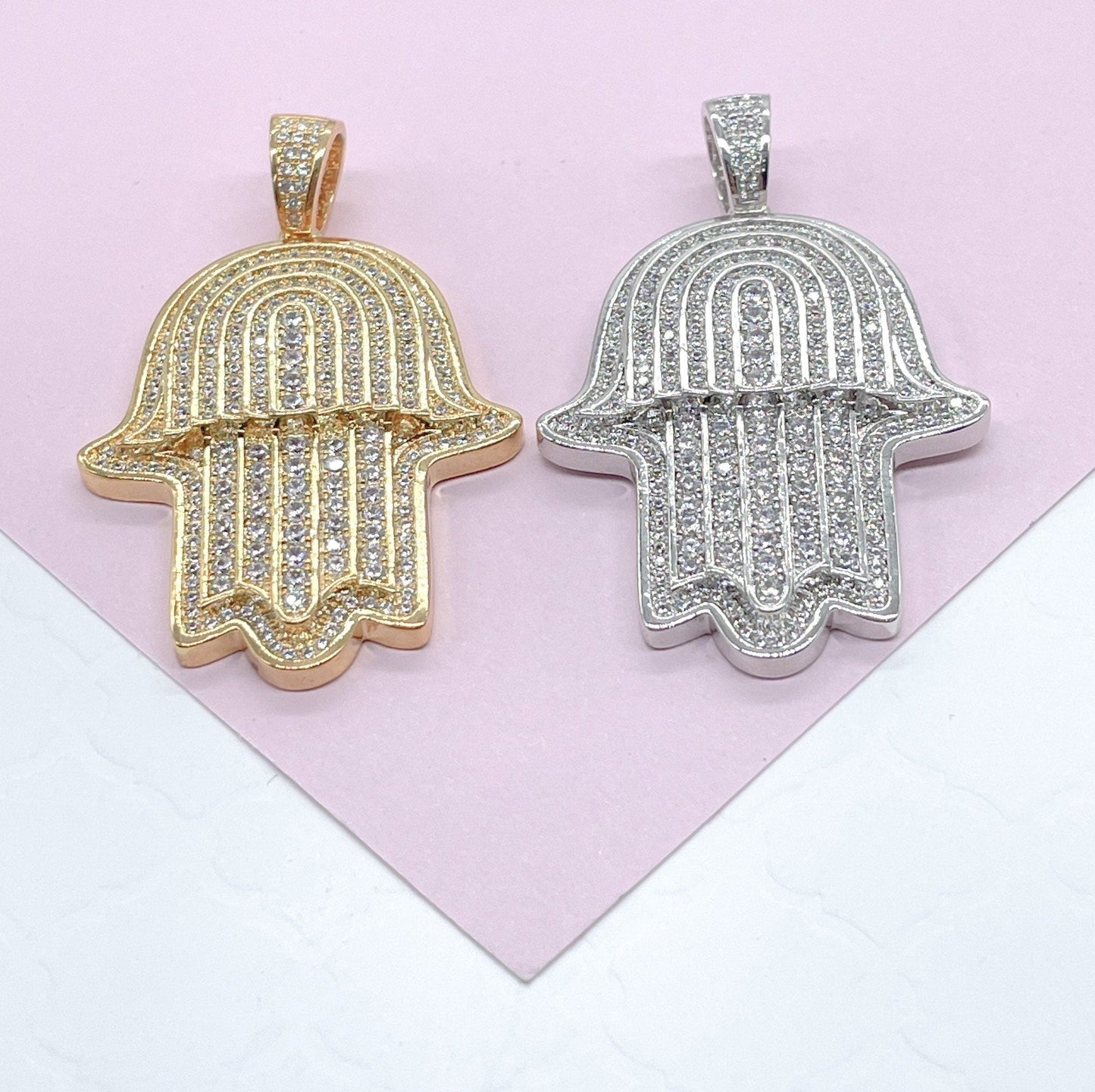 18k Gold Filled Micro Pavê Zirconia Hamsa Charm Pendant