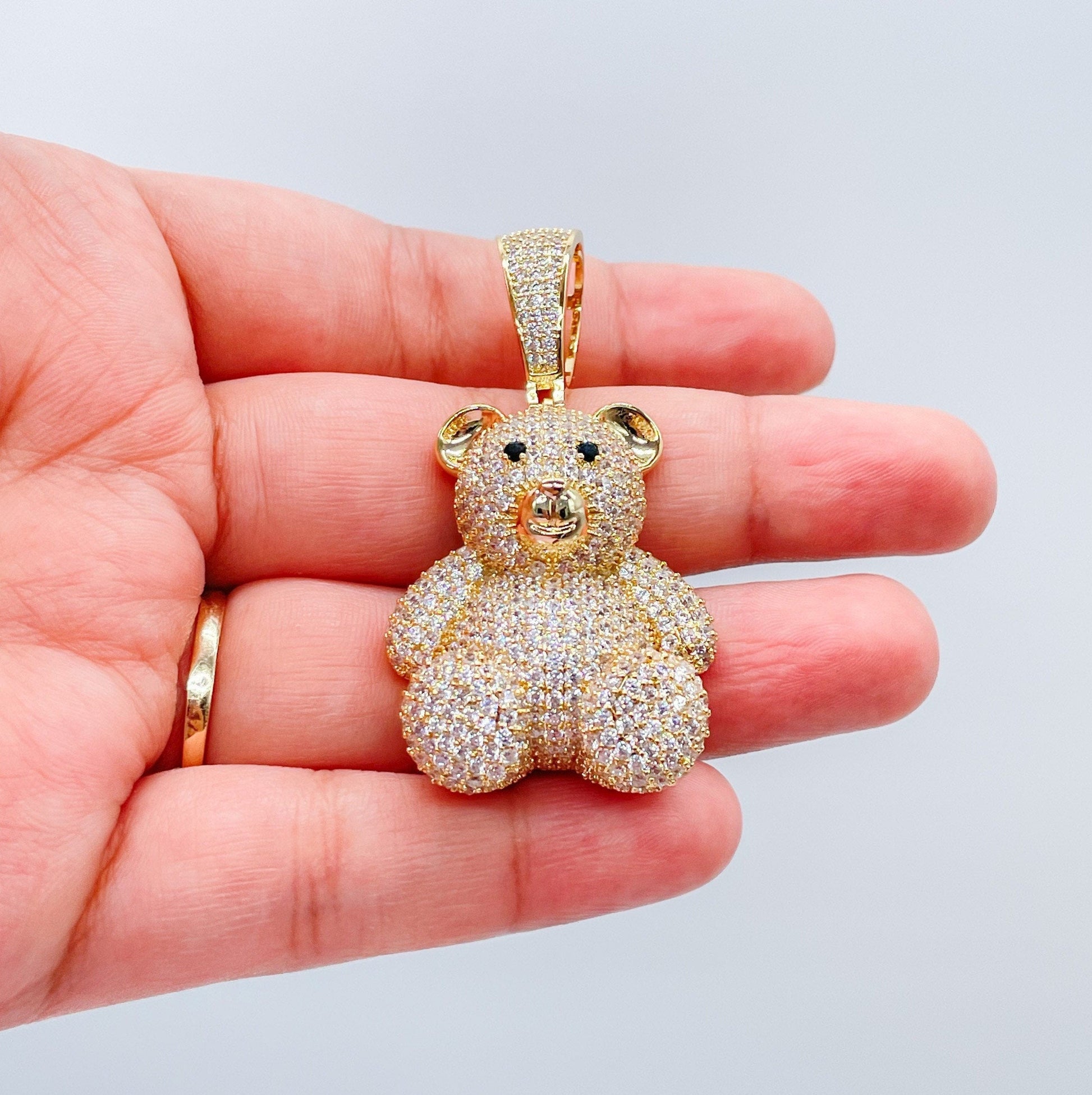 18k Gold Filled Puffy Micro Pavê Bear Pendant