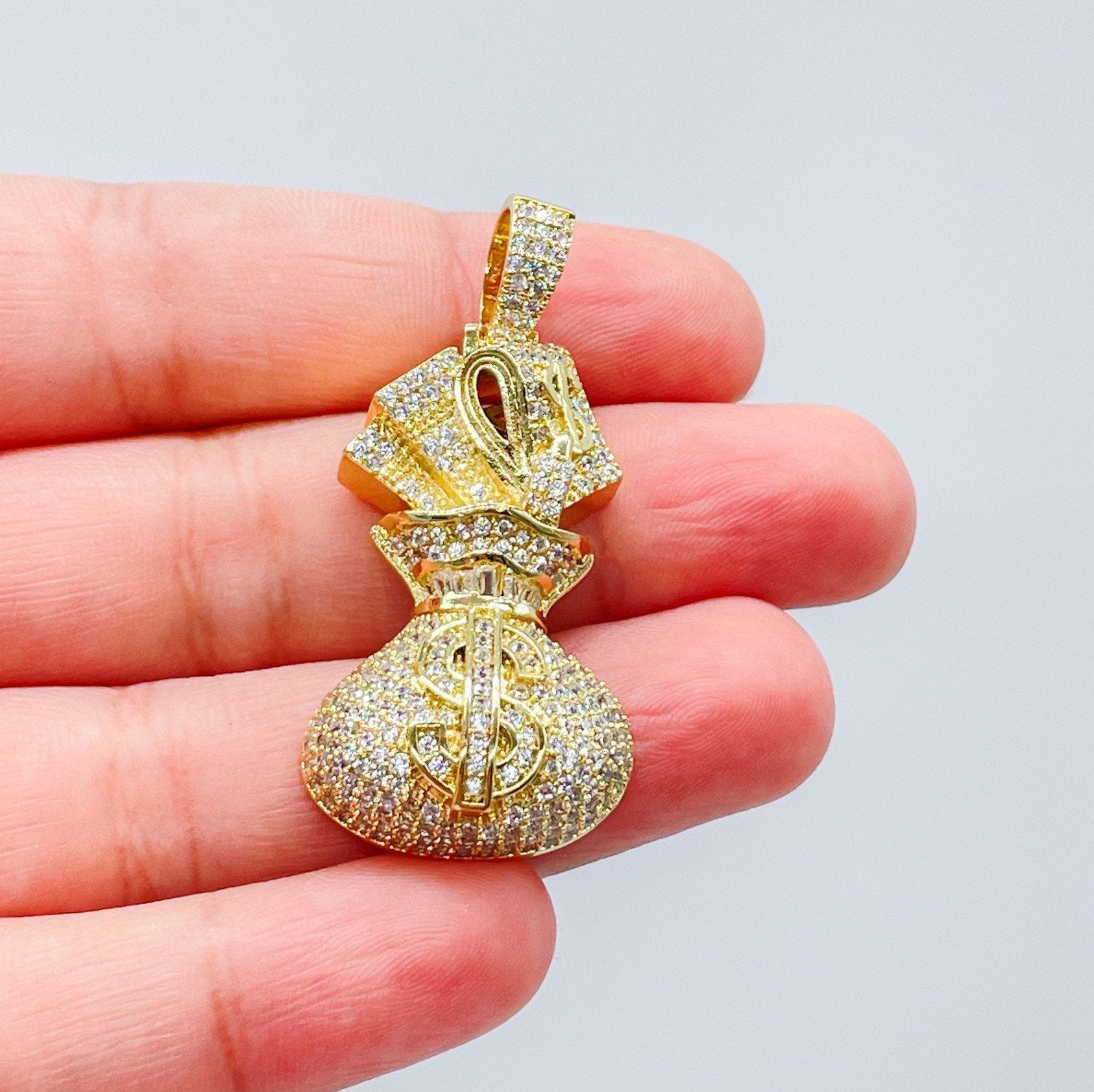 18k Gold Filled Micro Pavê Zirconia Money Bag Charm Pendant