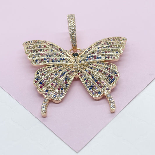 18k Gold Filled Colorful CZ Pave Extra-Large Butterfly Pendant