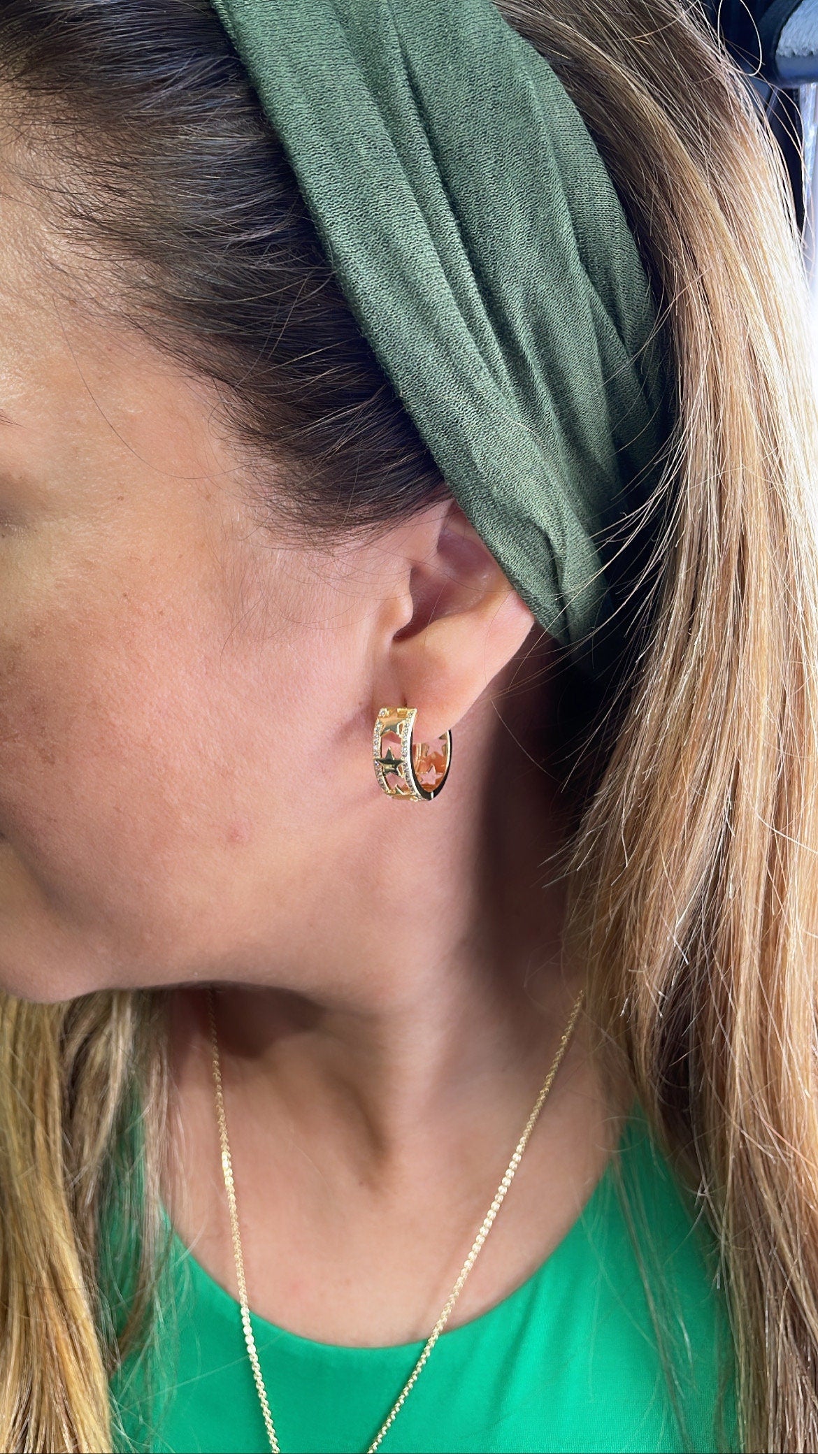 18k Gold Filled Plain Star Huggie With Rows of CZ Stones