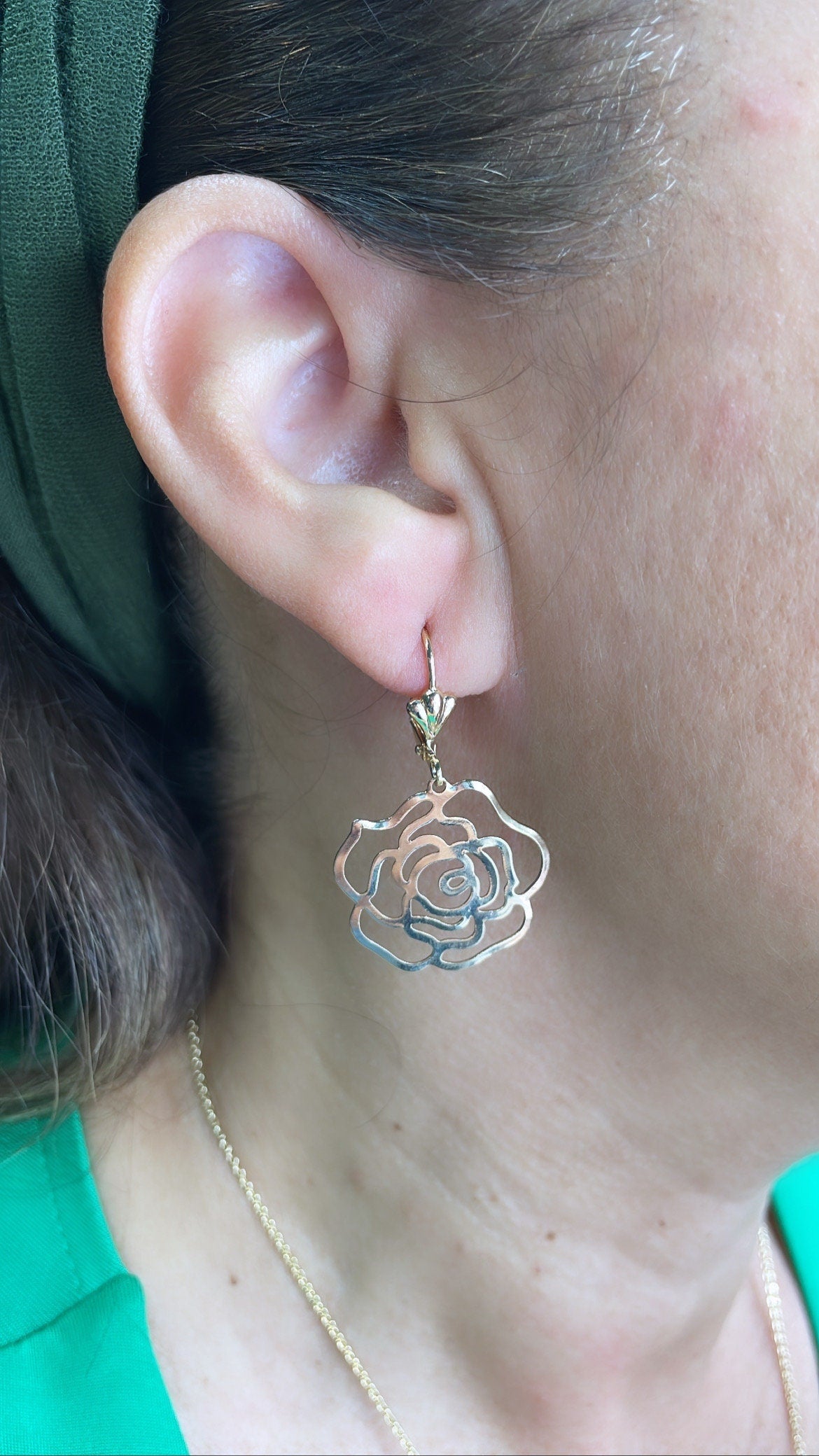 18k Gold Filled Plain Dangle Rose Earring