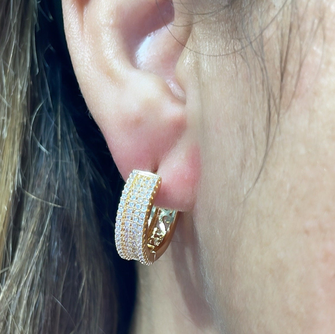 18k Gold Filled Large White Pave Huggie Earrings