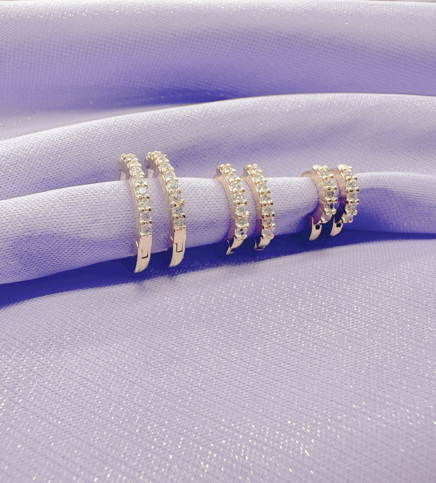 18k Gold Filled Set of 3 Simple CZ stone Huggie Earrings