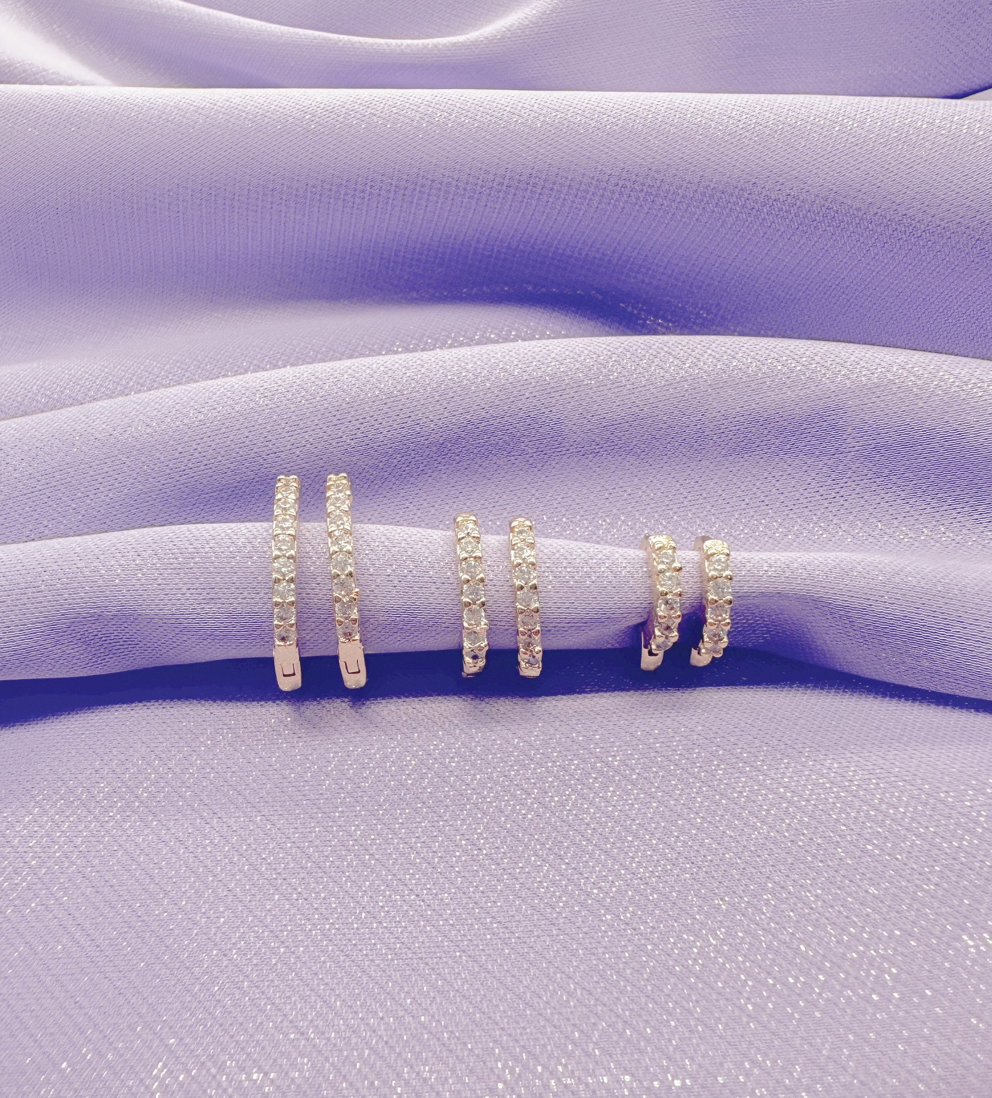18k Gold Filled Set of 3 Simple CZ stone Huggie Earrings