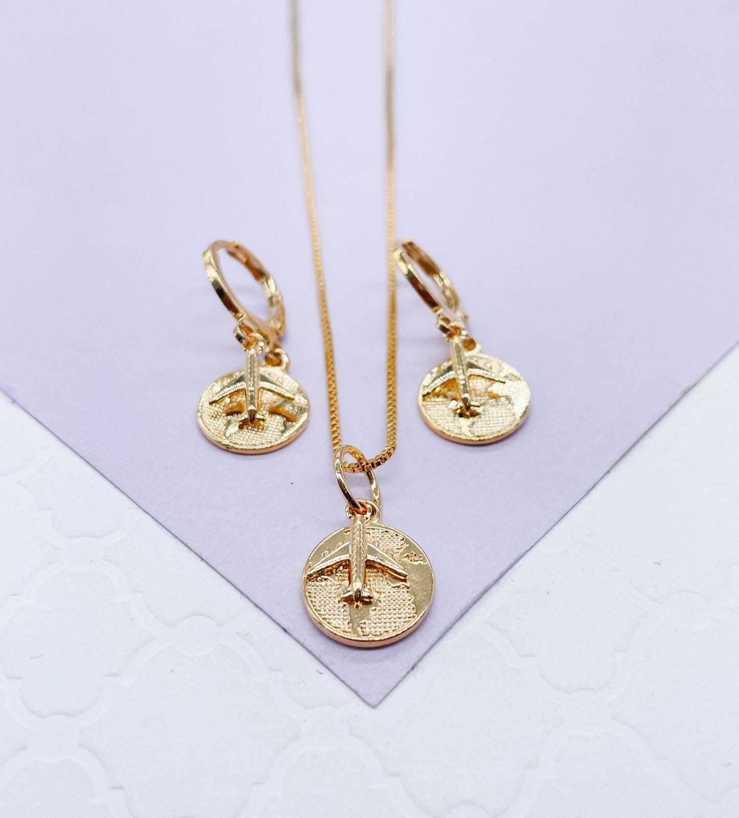 18k Gold Filled World Map Medallion Set