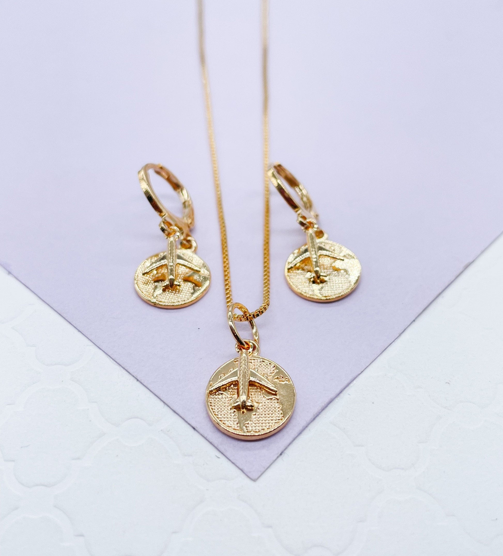 18k Gold Filled World Map Medallion Set