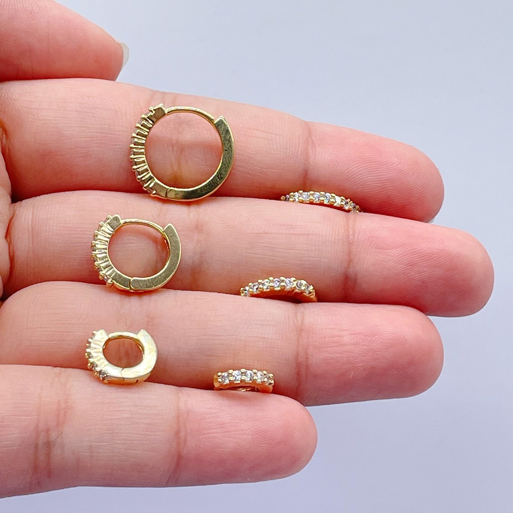 18k Gold Filled Set of 3 Simple CZ stone Huggie Earrings