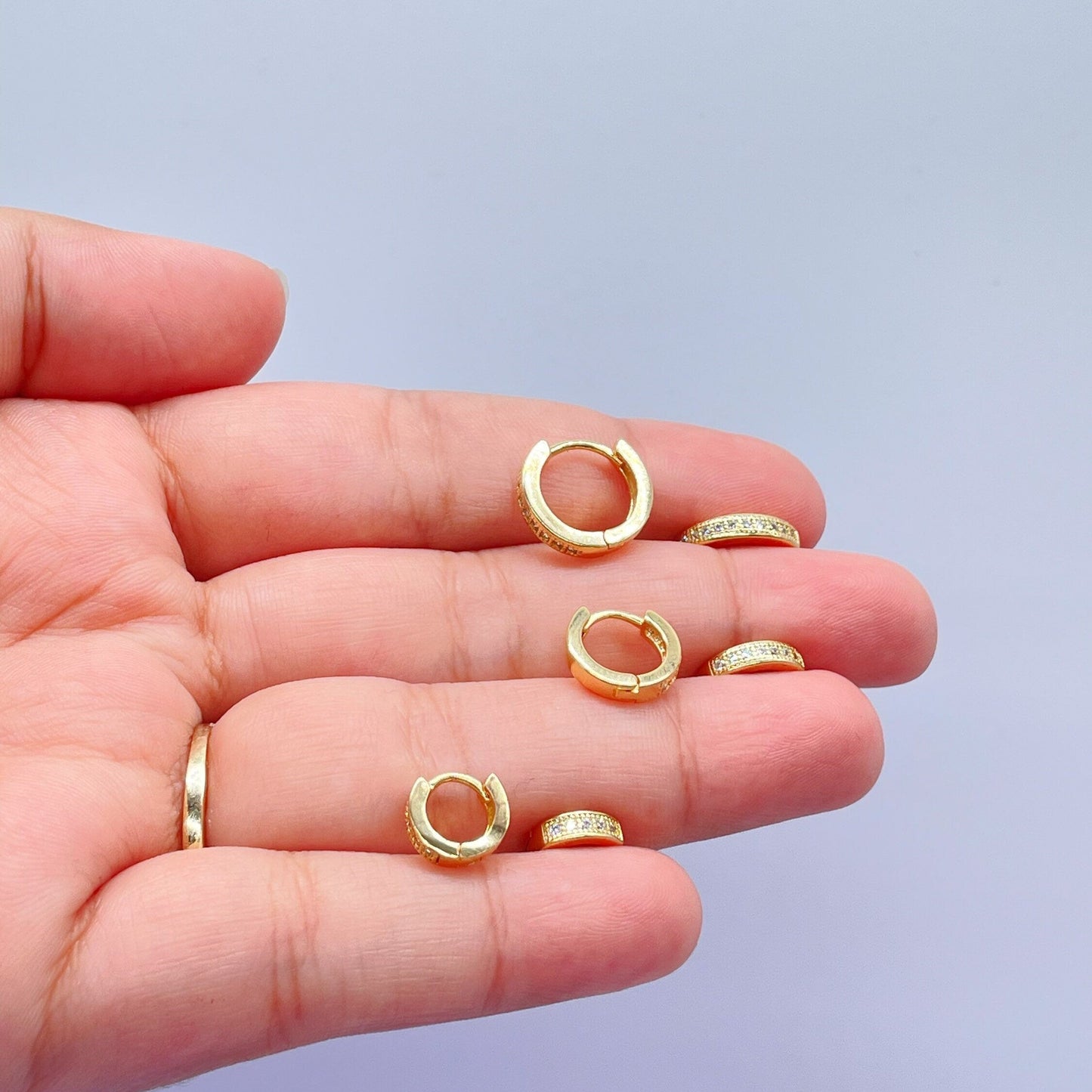 18k Gold Filled Set of 3 Simple Pave Hoop Earrings