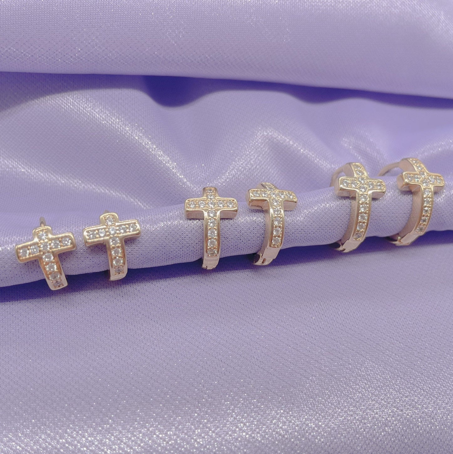 18k Gold Filled Set of 3 Cross Huggie Earrings