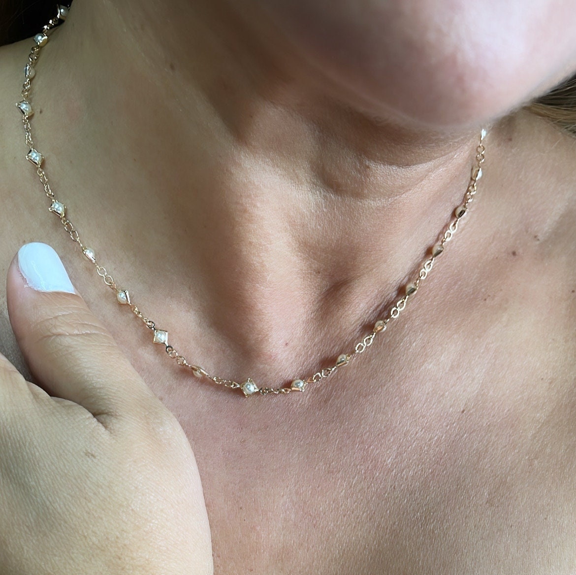 18k Gold Filled Diamond Shaped Gold Guard With Small Round Pearl Set