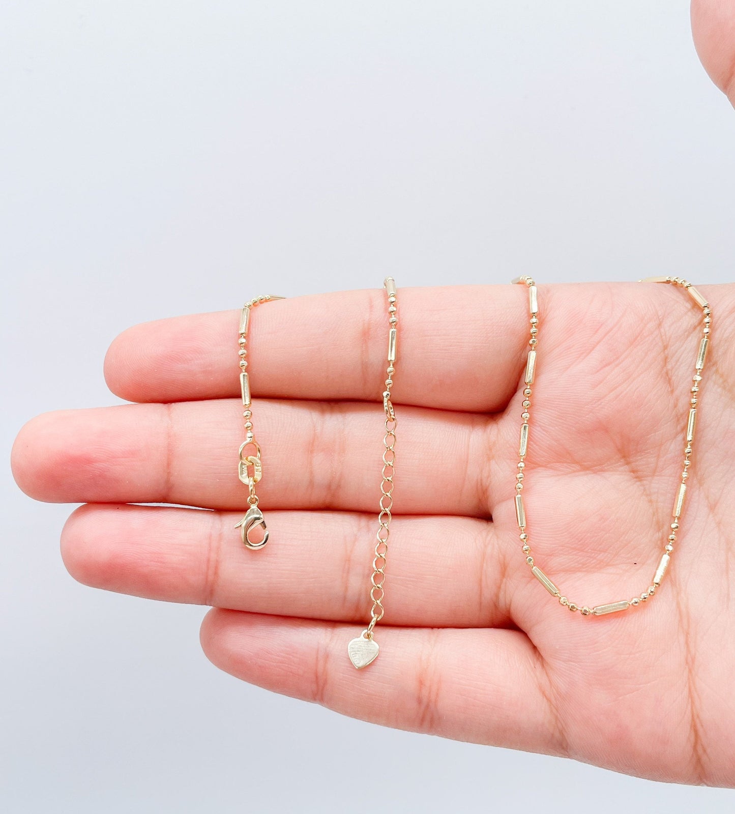 18k Gold Filled Dainty 3-Bead patterned Dash Dot Chain