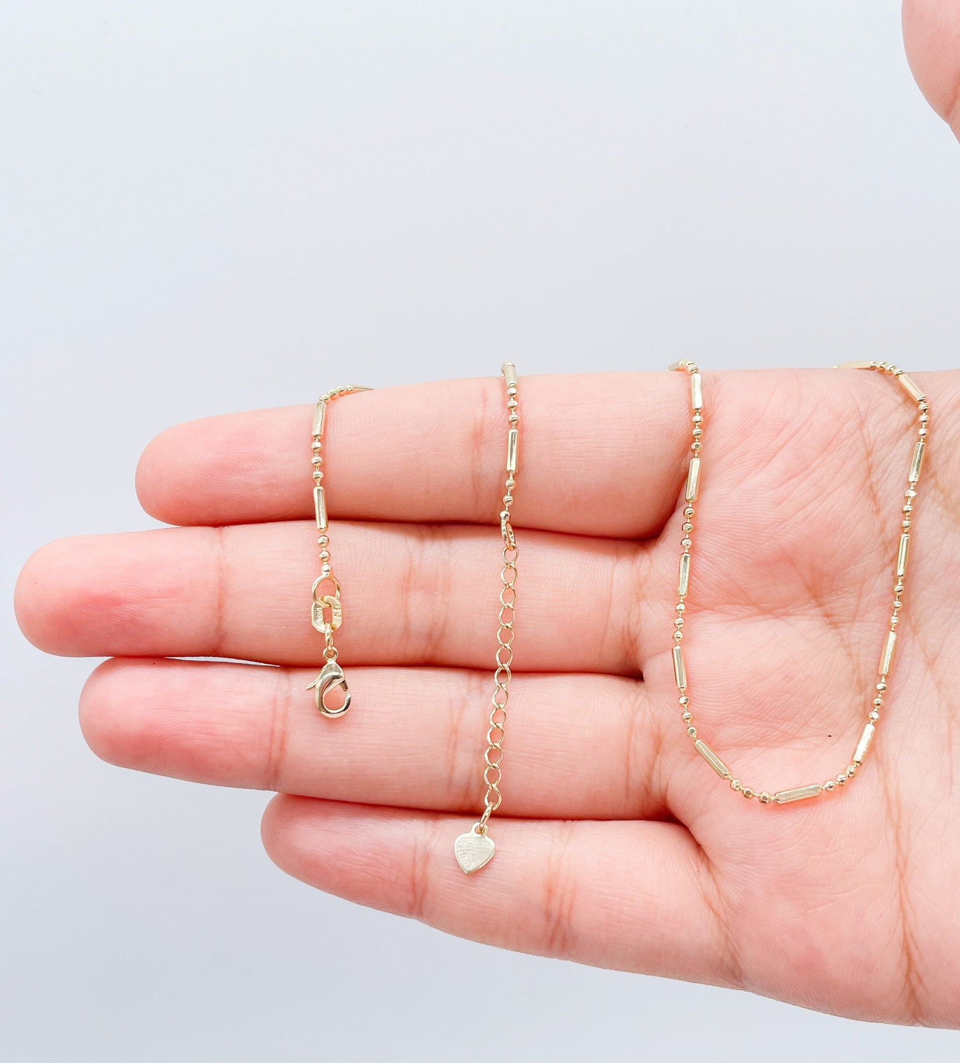 18k Gold Filled Dainty 3-Bead patterned Dash Dot Chain