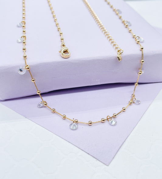 18k Gold Filled Sophisticated Satellite Choker With Dangling CZ Stones