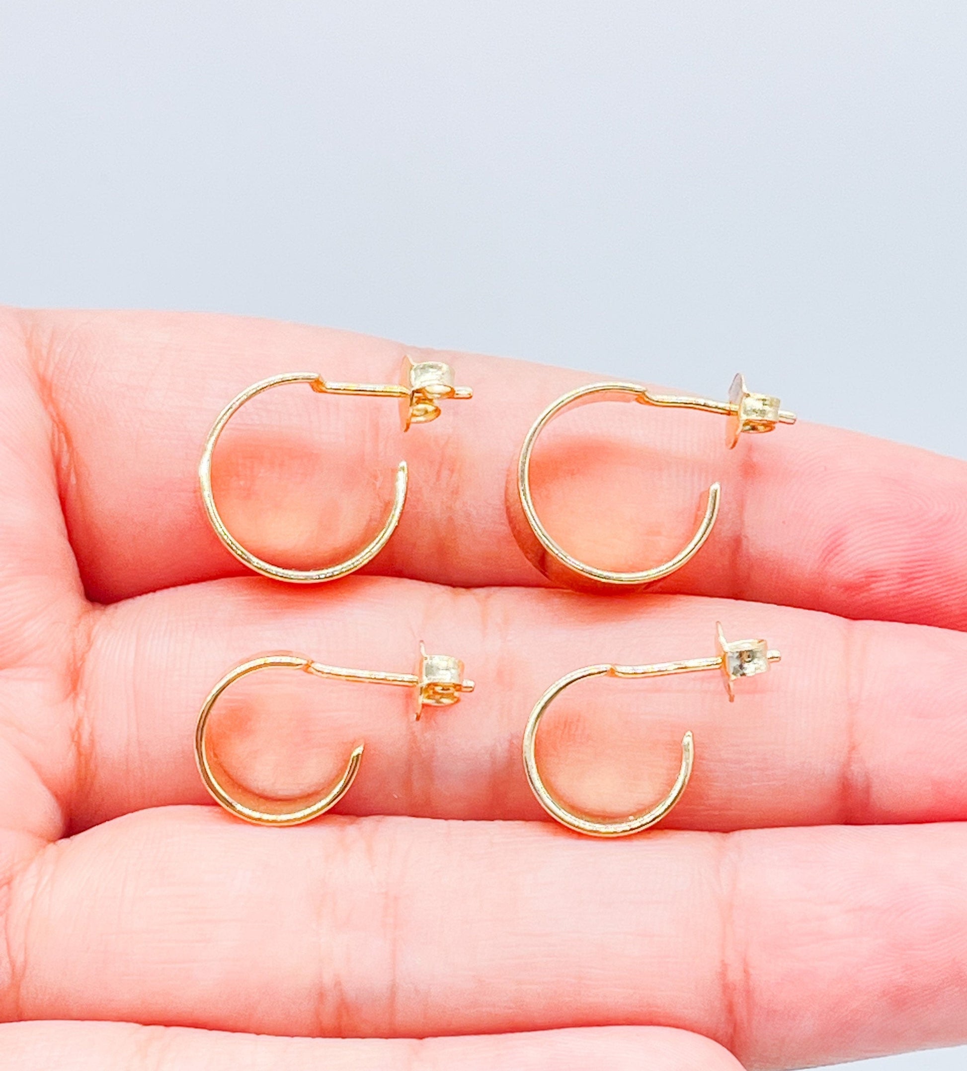 18k Gold Filled Smooth C-Shaped Dainty Plain Hoop Earrings