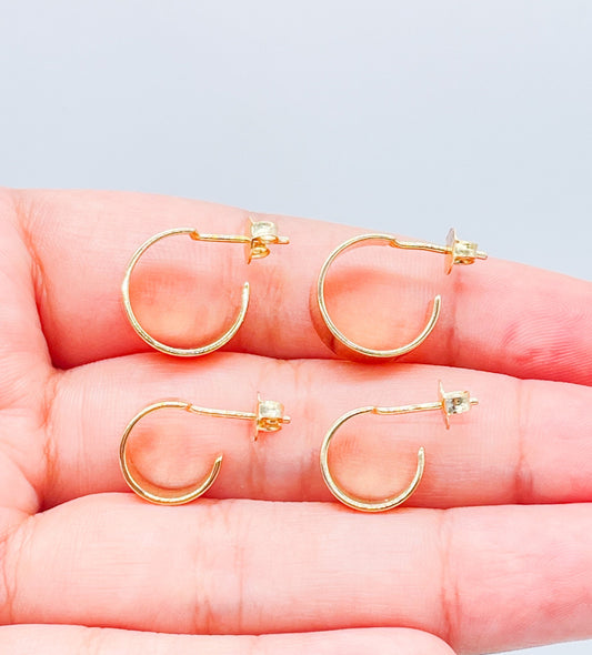 18k Gold Filled Smooth C-Shaped Dainty Plain Hoop Earrings