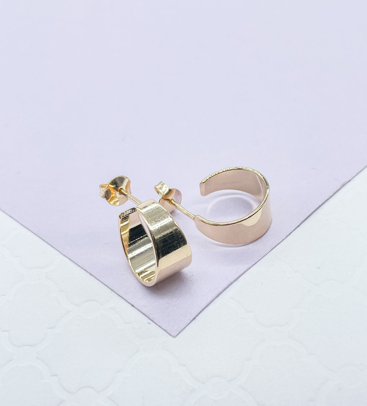 18k Gold Filled Smooth C-Shaped Dainty Plain Hoop Earrings