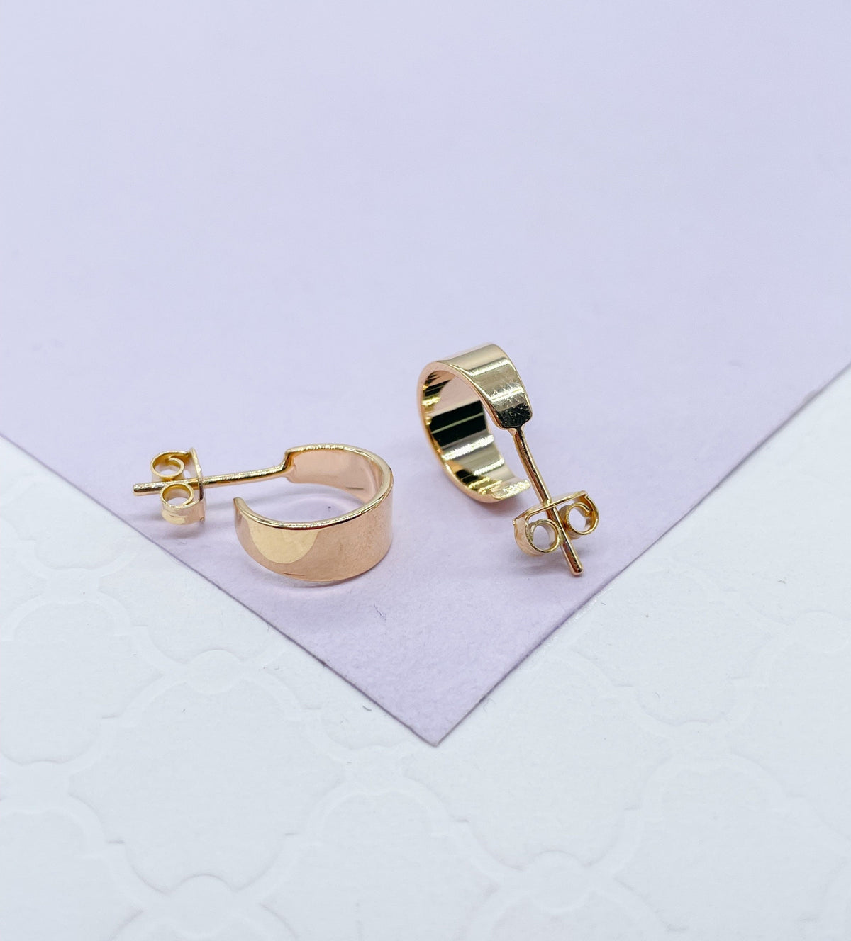 18k Gold Filled Smooth C-Shaped Dainty Plain Hoop Earrings