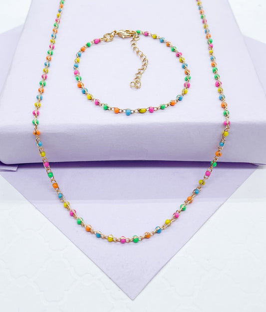 18k Dainty Colorful Small Bead Set