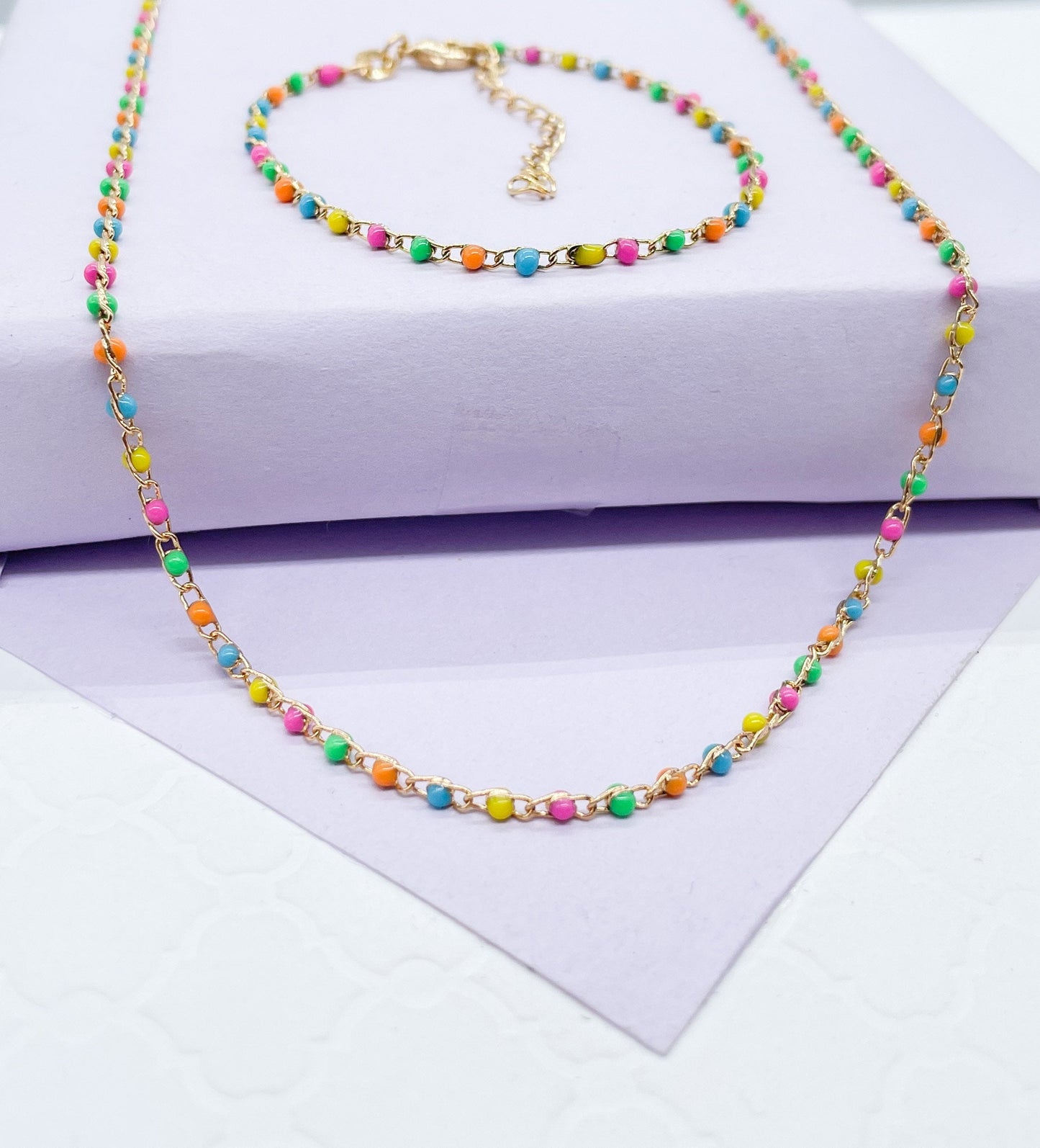 18k Dainty Colorful Small Bead Set