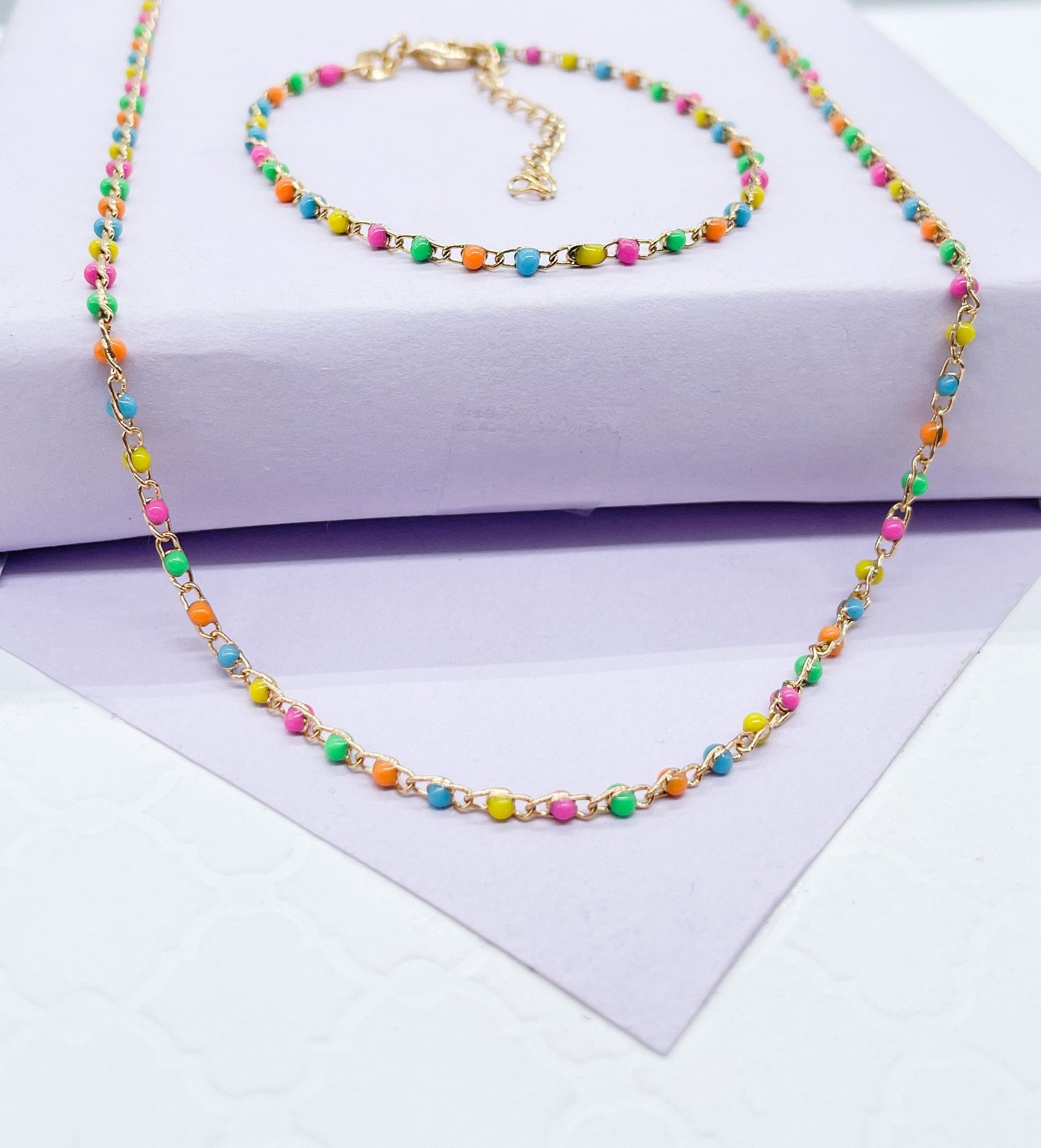 18k Dainty Colorful Small Bead Set