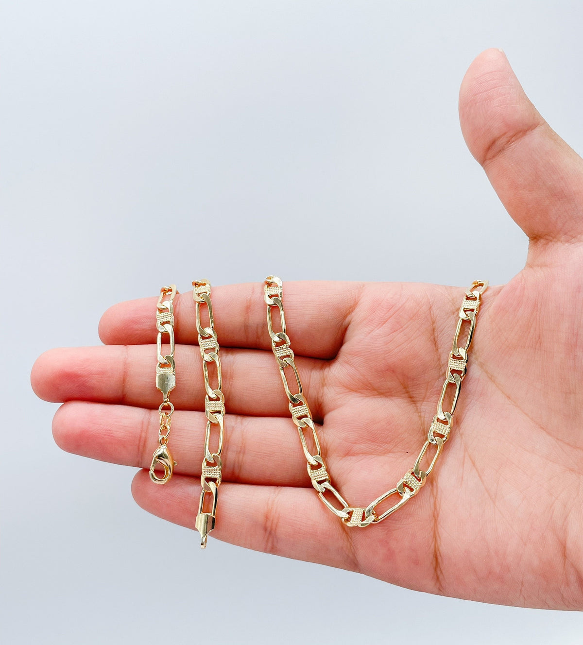 18k Gold Filled Figaro Mariner Fusion Chain with Stamped Pattern