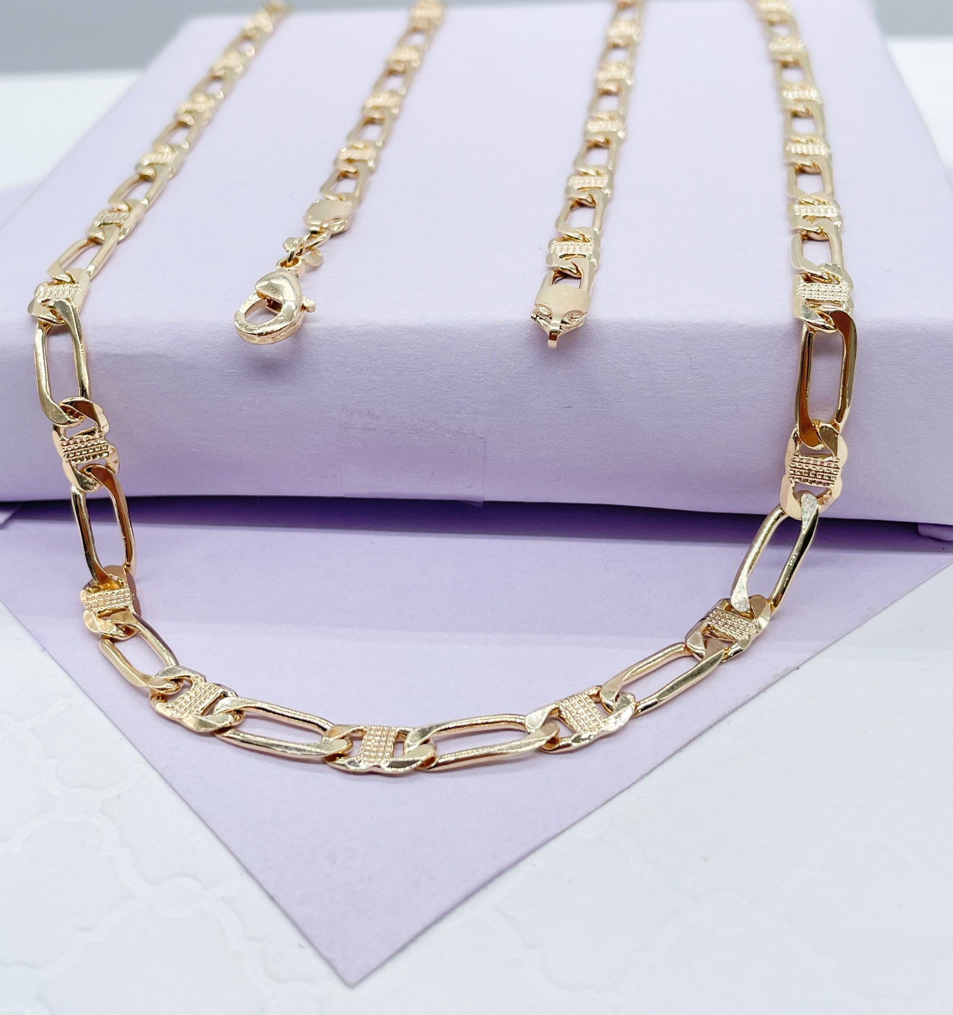18k Gold Filled Figaro Mariner Fusion Chain with Stamped Pattern