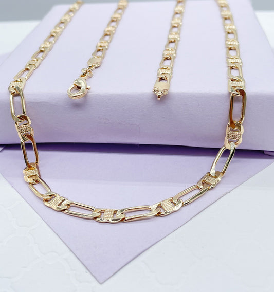 18k Gold Filled Figaro Mariner Fusion Chain with Stamped Pattern
