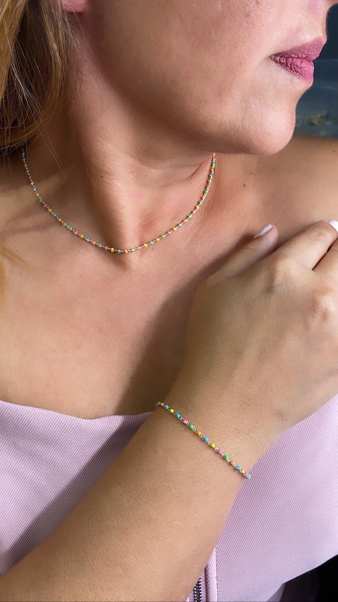18k Dainty Colorful Small Bead Set