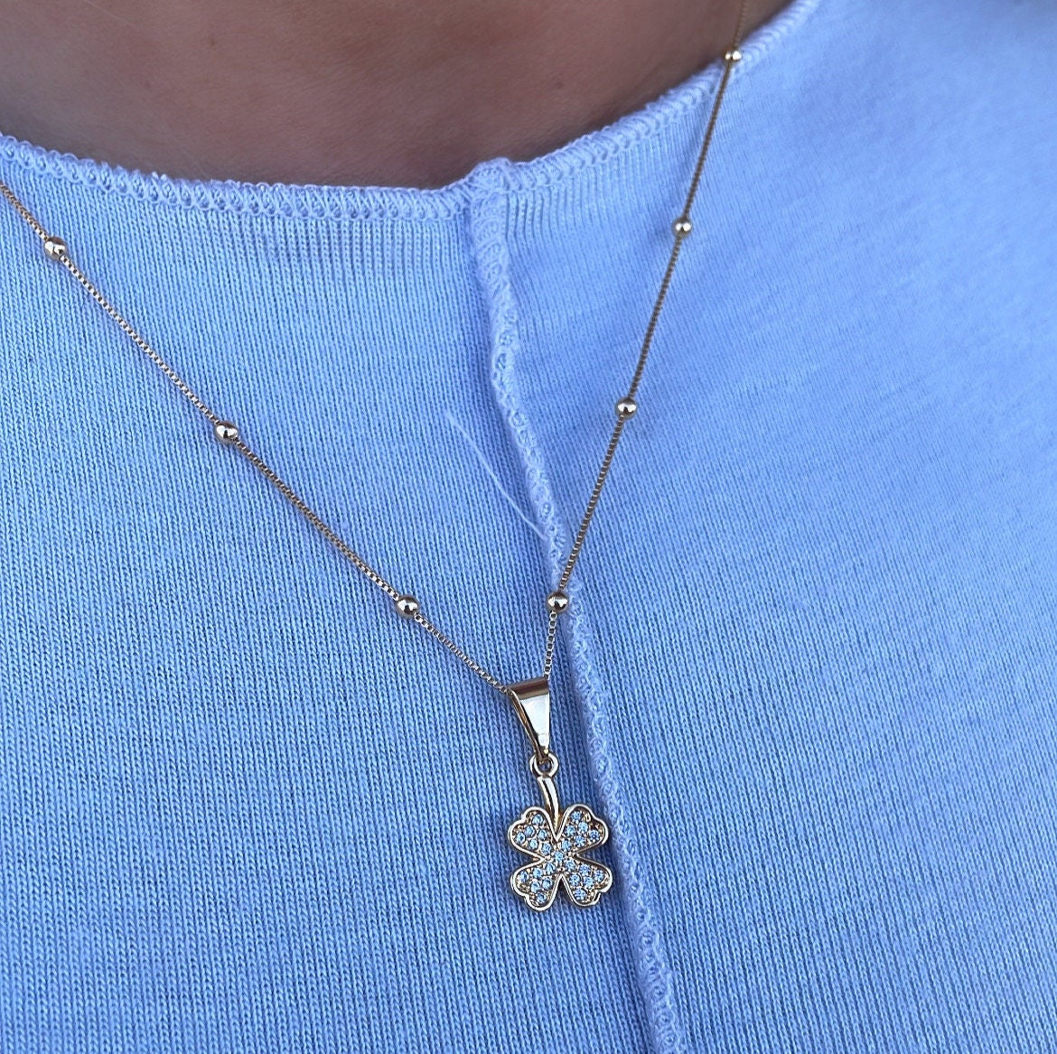 18k Gold Filled Four Leaf Clover Pave Pendant