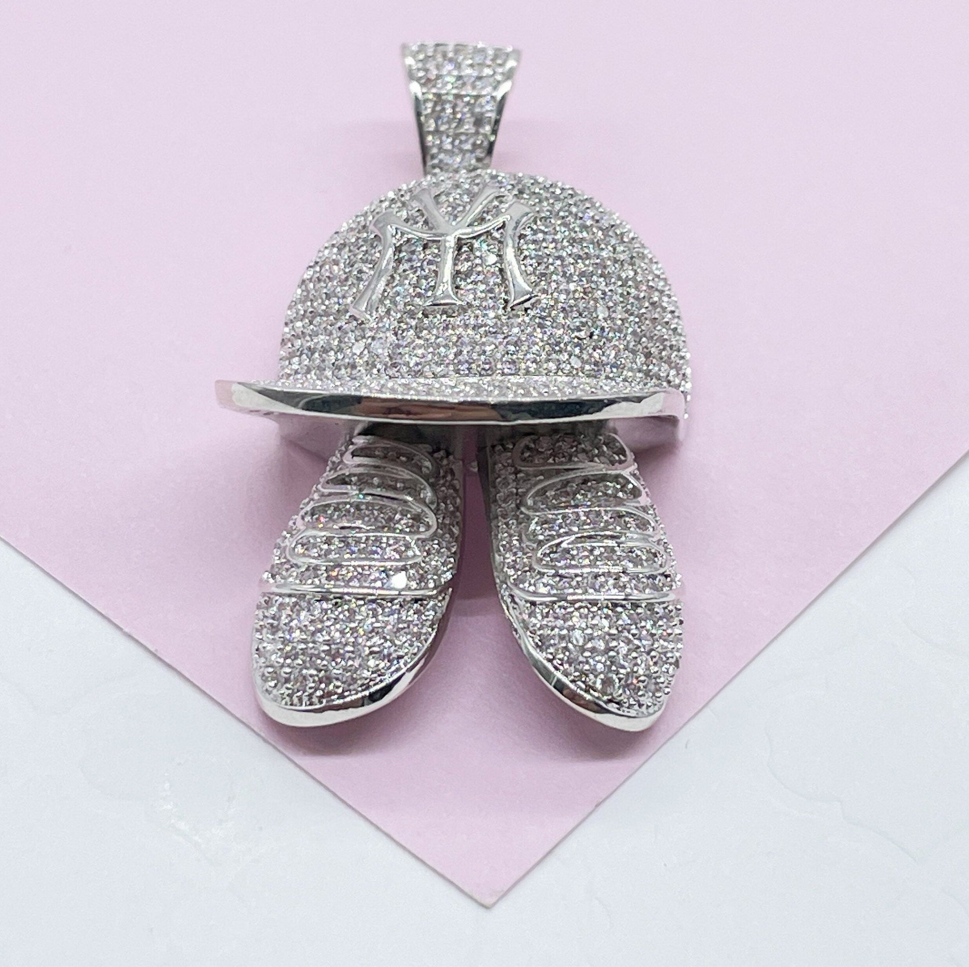 18k Gold Filled Micro Pavê Large Baseball Cap with shoes Pendant