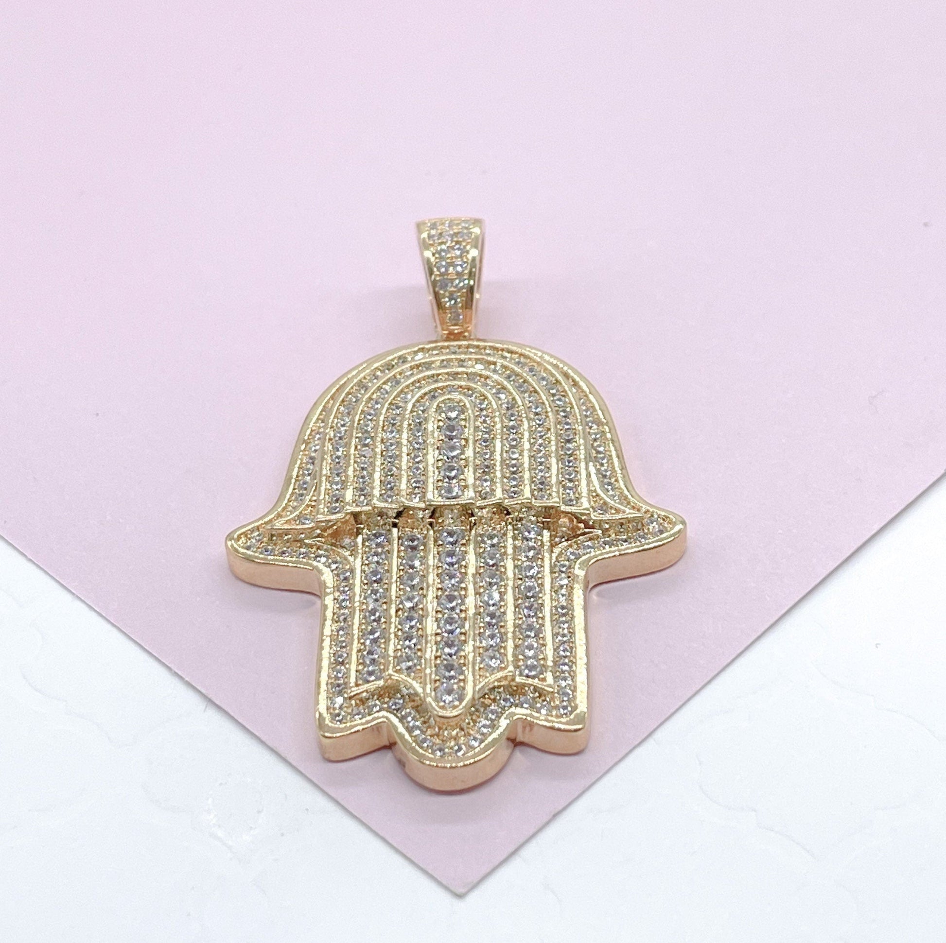18k Gold Filled Micro Pavê Zirconia Hamsa Charm Pendant