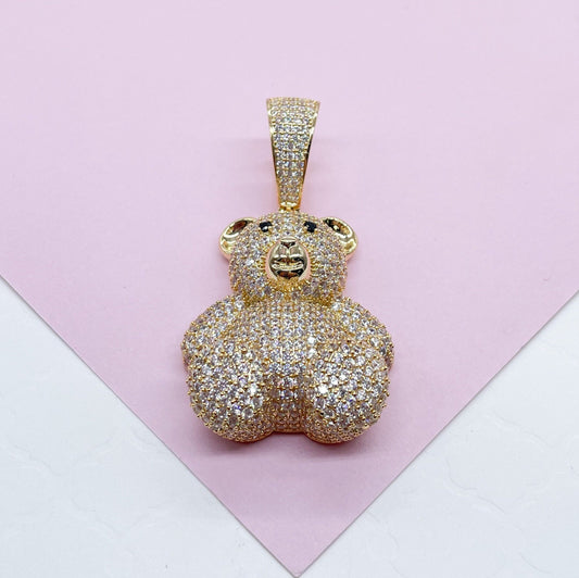 18k Gold Filled Puffy Micro Pavê Bear Pendant
