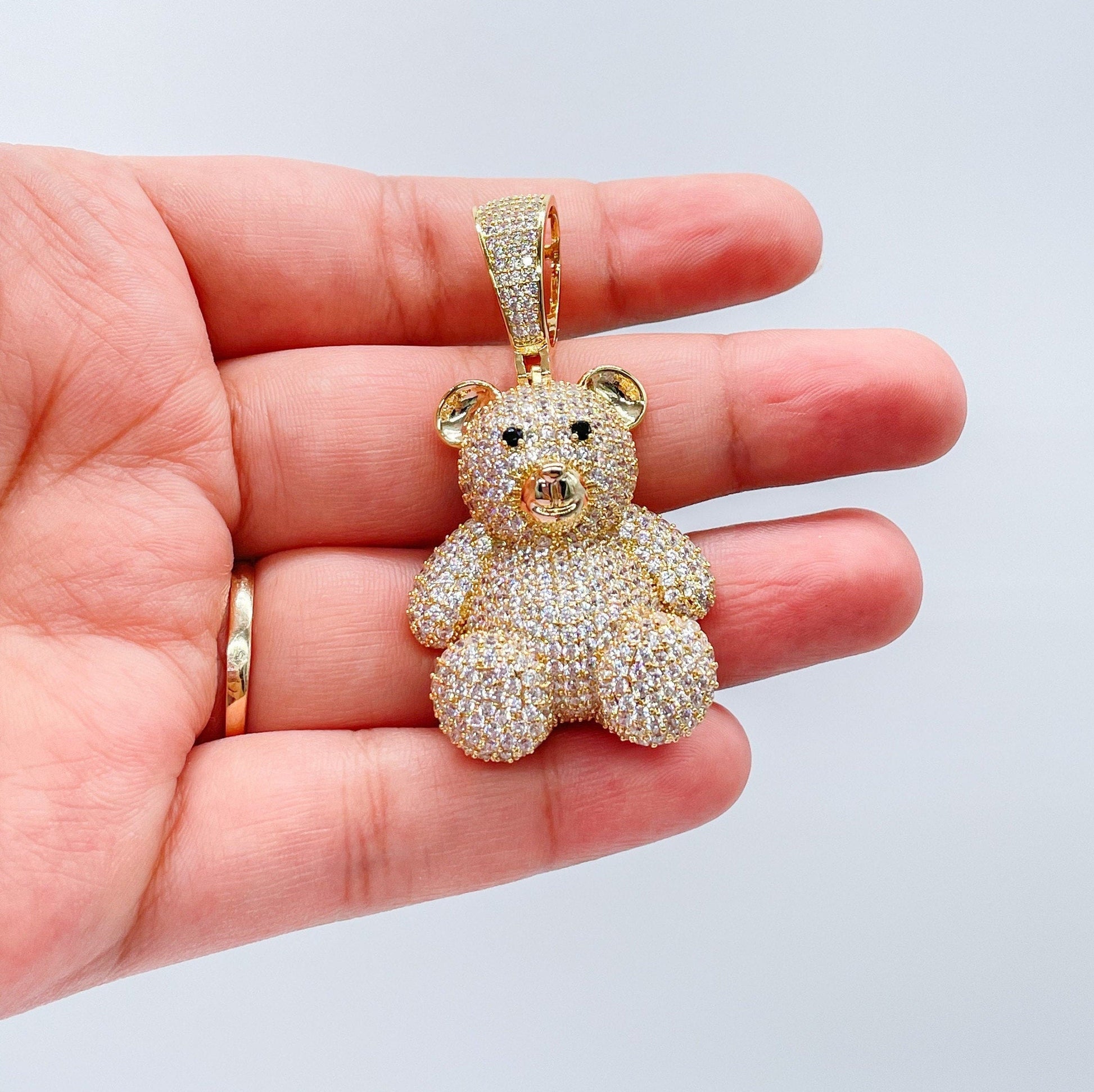 18k Gold Filled Puffy Micro Pavê Bear Pendant