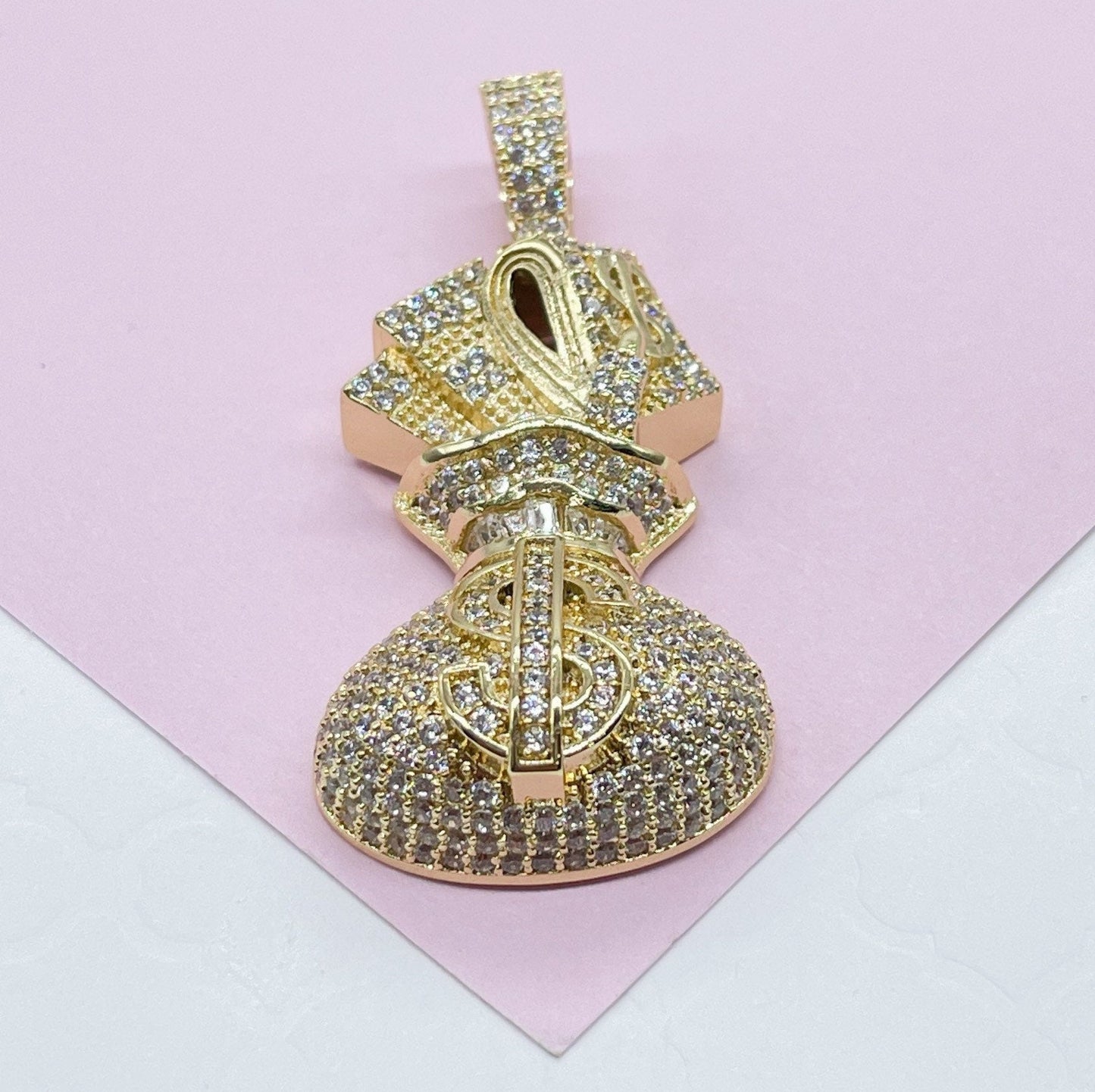 18k Gold Filled Micro Pavê Zirconia Money Bag Charm Pendant