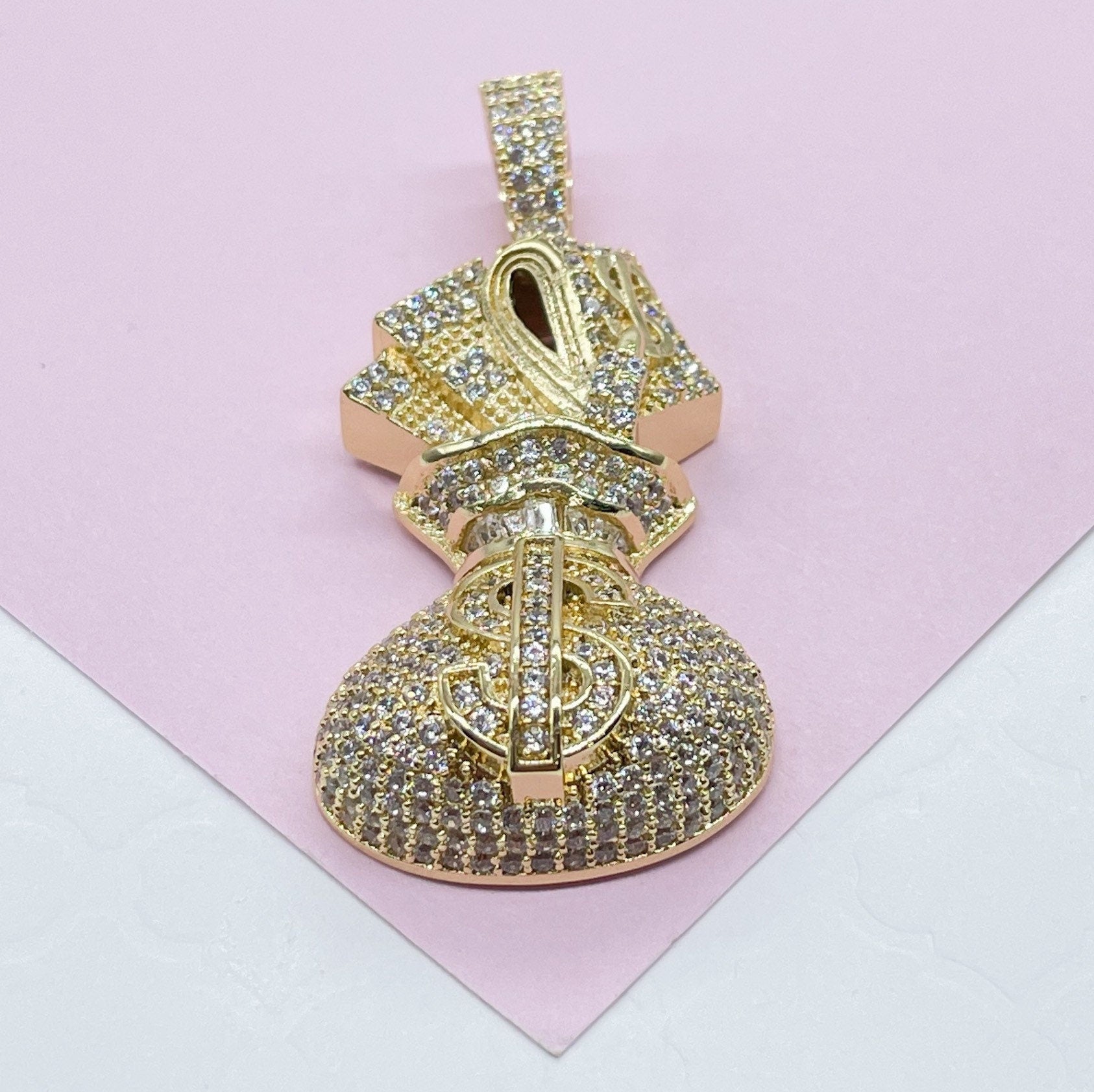 18k Gold Filled Micro Pavê Zirconia Money Bag Charm Pendant